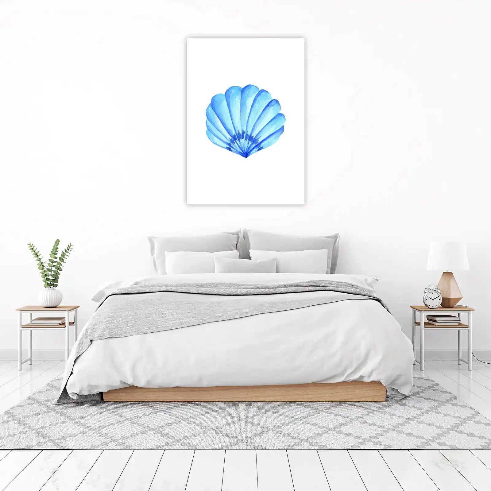Serene Blue Seashell Watercolor Wall Art