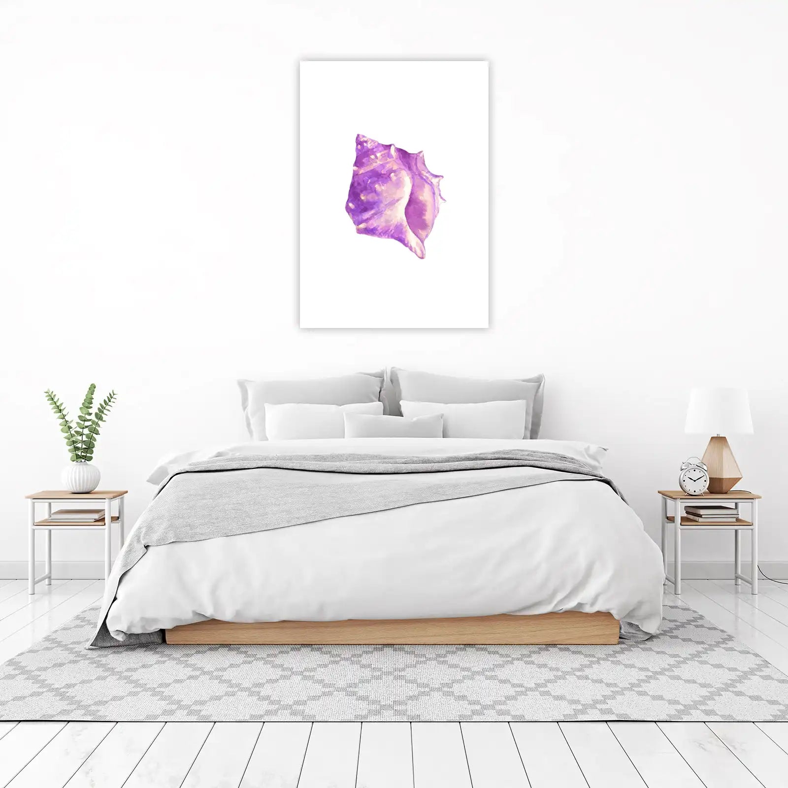 Vibrant Purple Seashell Watercolor Wall Art