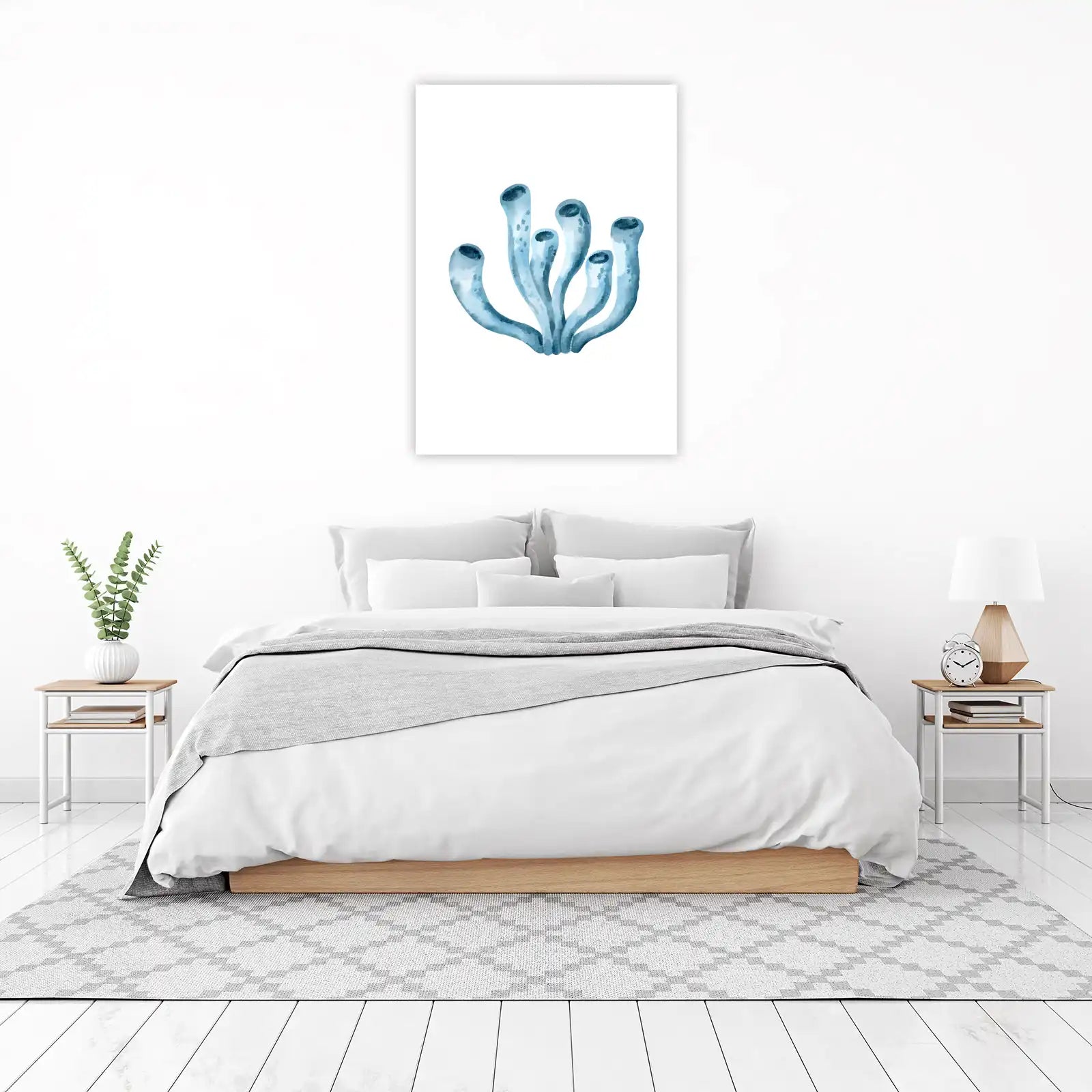 Serene Blue Coral Watercolor Wall Art
