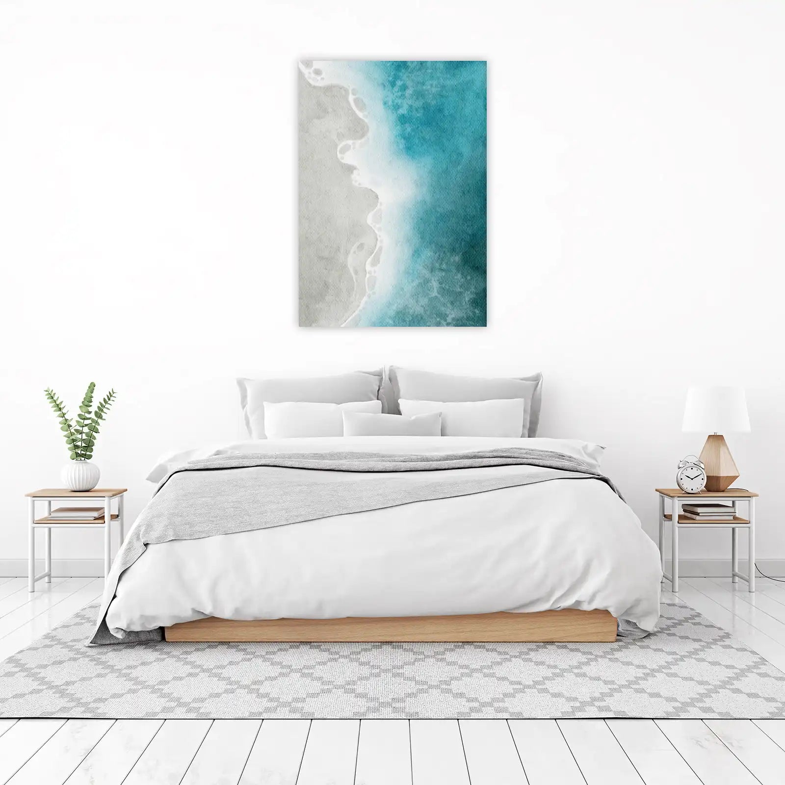 Serene Ocean Waves Beach Watercolor Wall Art