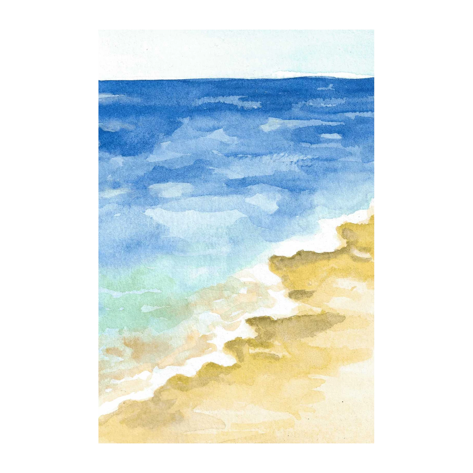 Serene Ocean Waves Beach Watercolor Wall Art