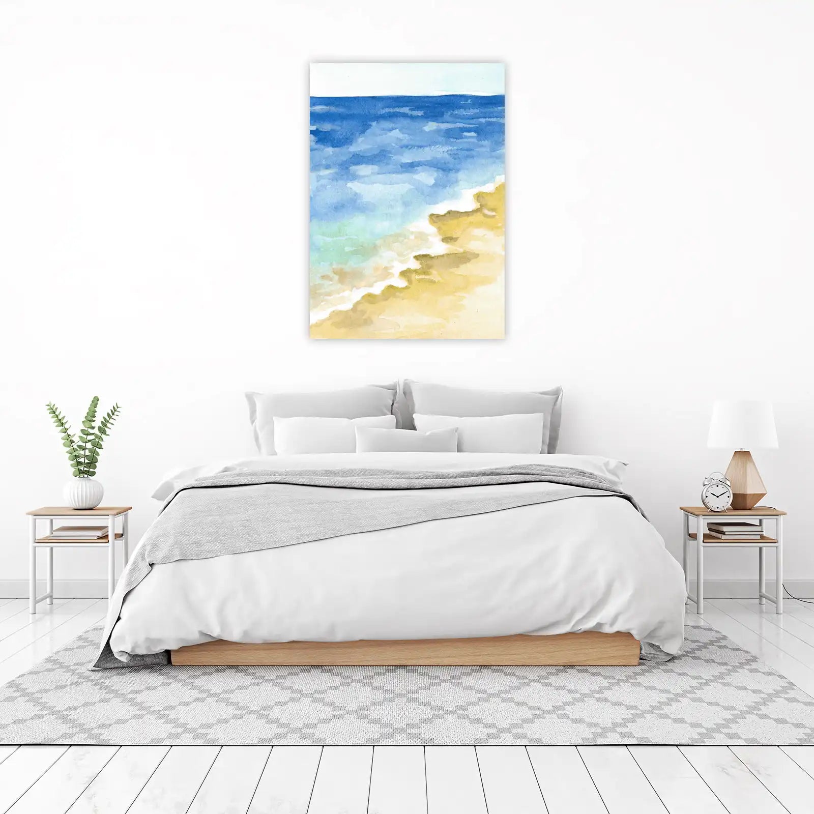 Serene Ocean Waves Beach Watercolor Wall Art