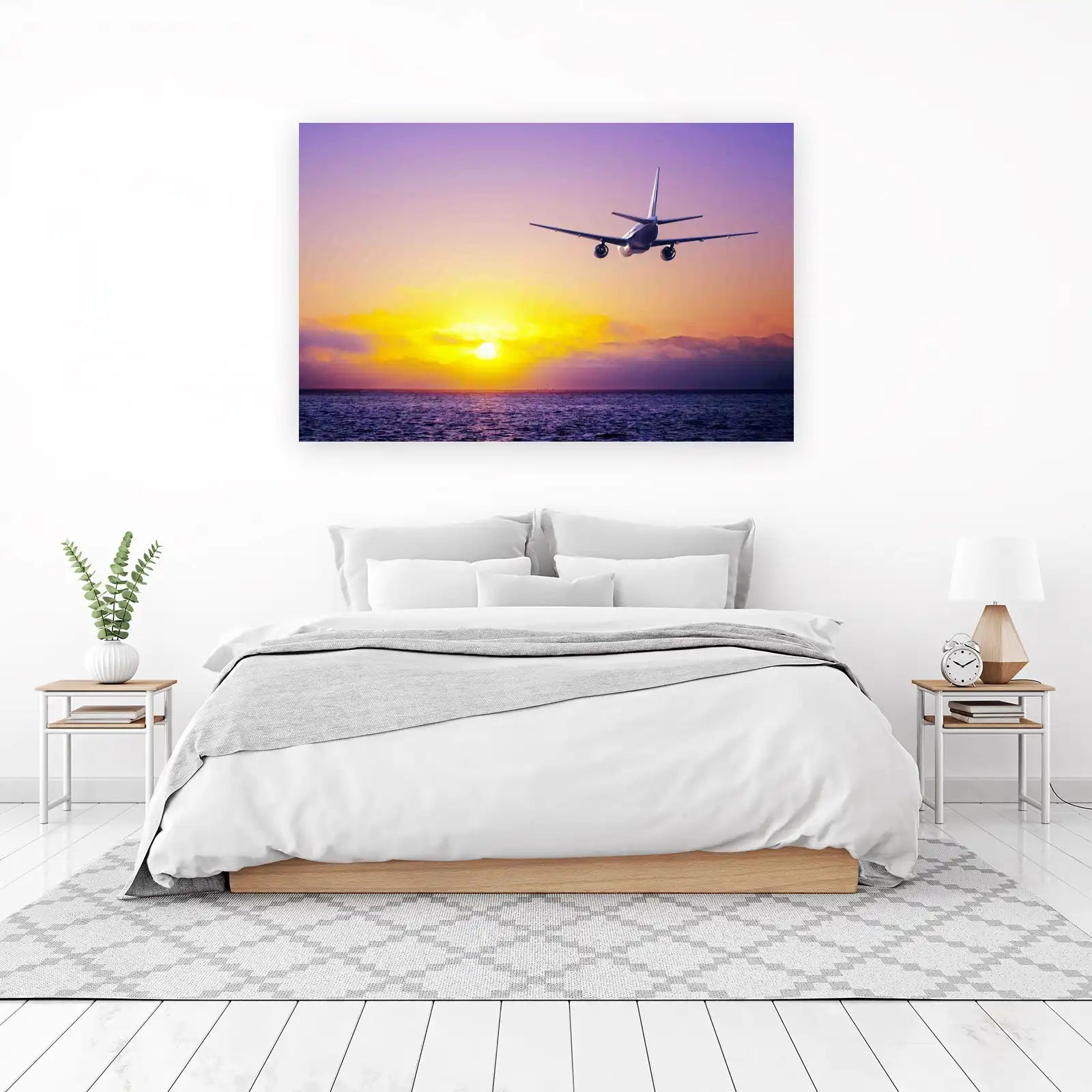 Airplane Sunset Ocean Wall Art Art