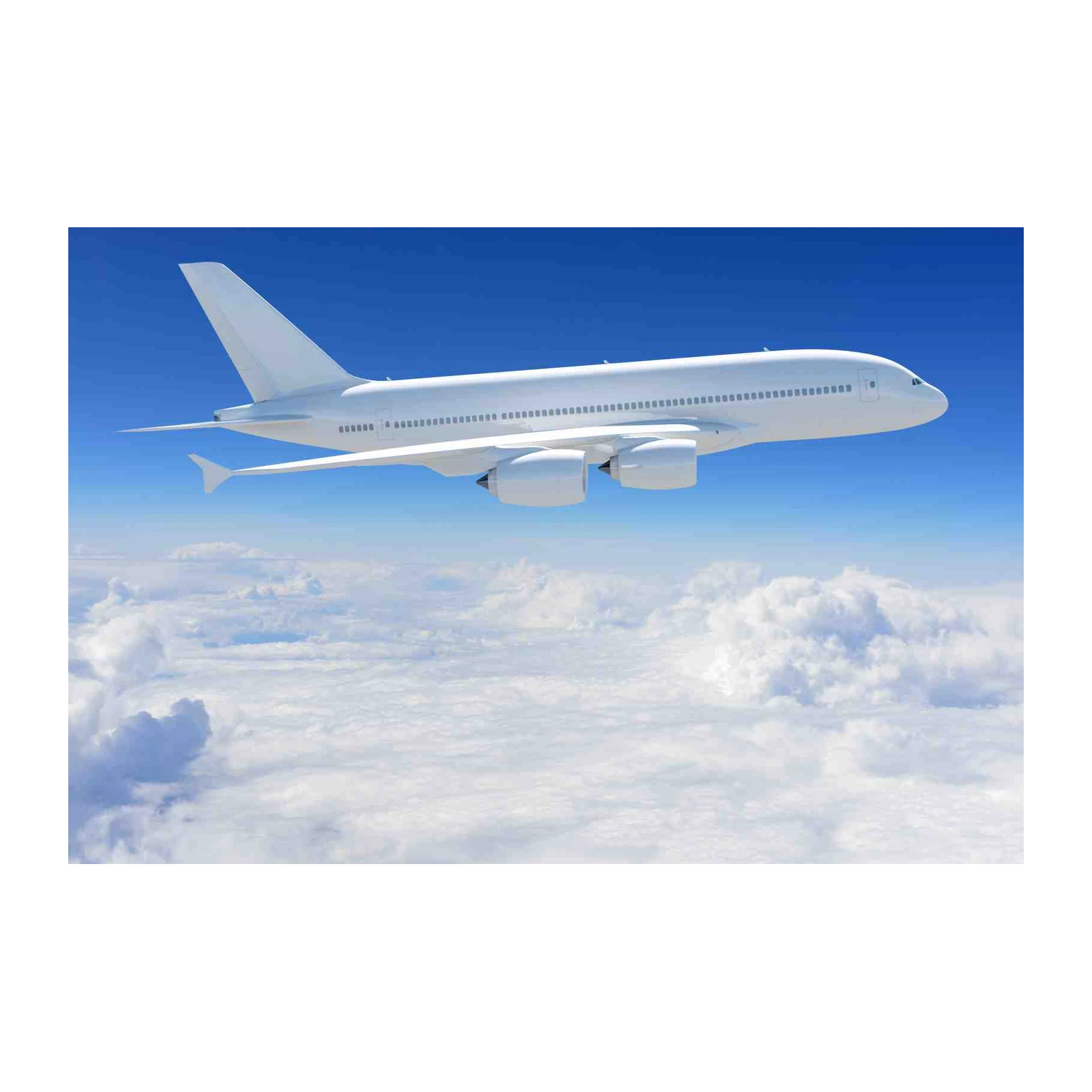 White Airplane Flying Above Clouds Wall Art