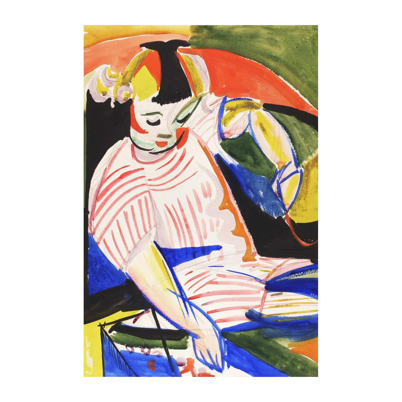 Vibrant Abstract Portrait Red Stripe Wall Art