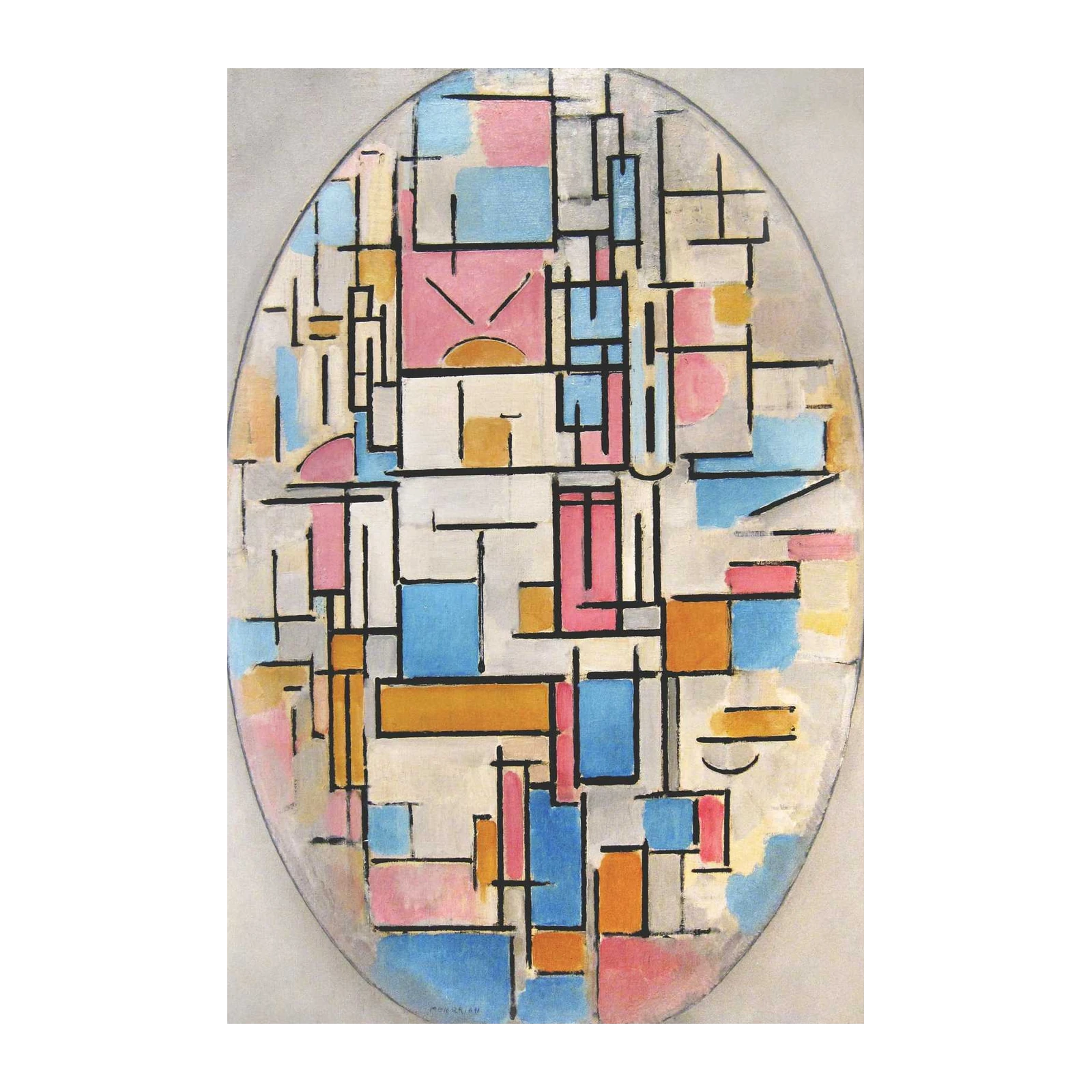 Oval Composition with Pink, Blue & Yellow Wall Art