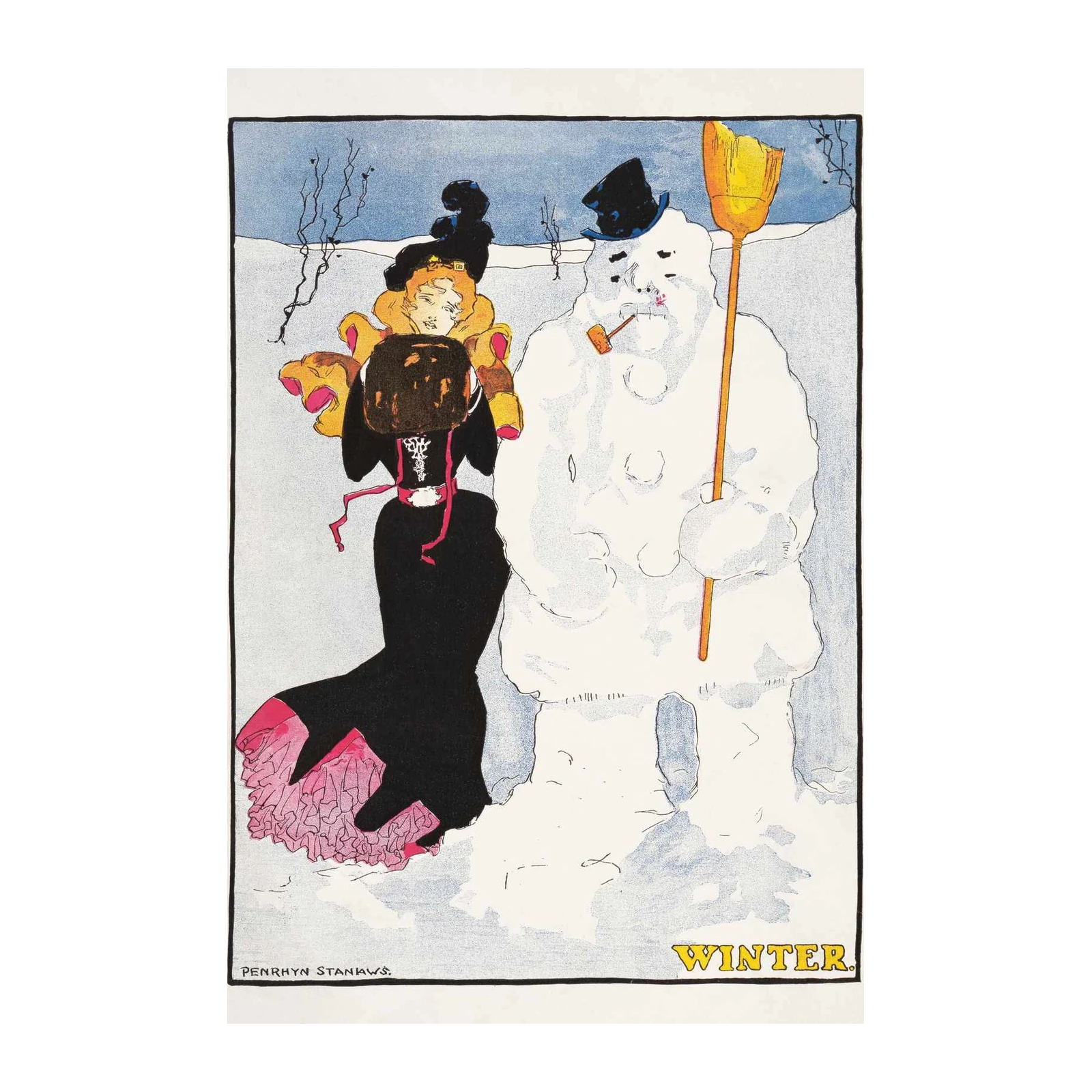 Charming Winter Lady & Snowman Wall Art