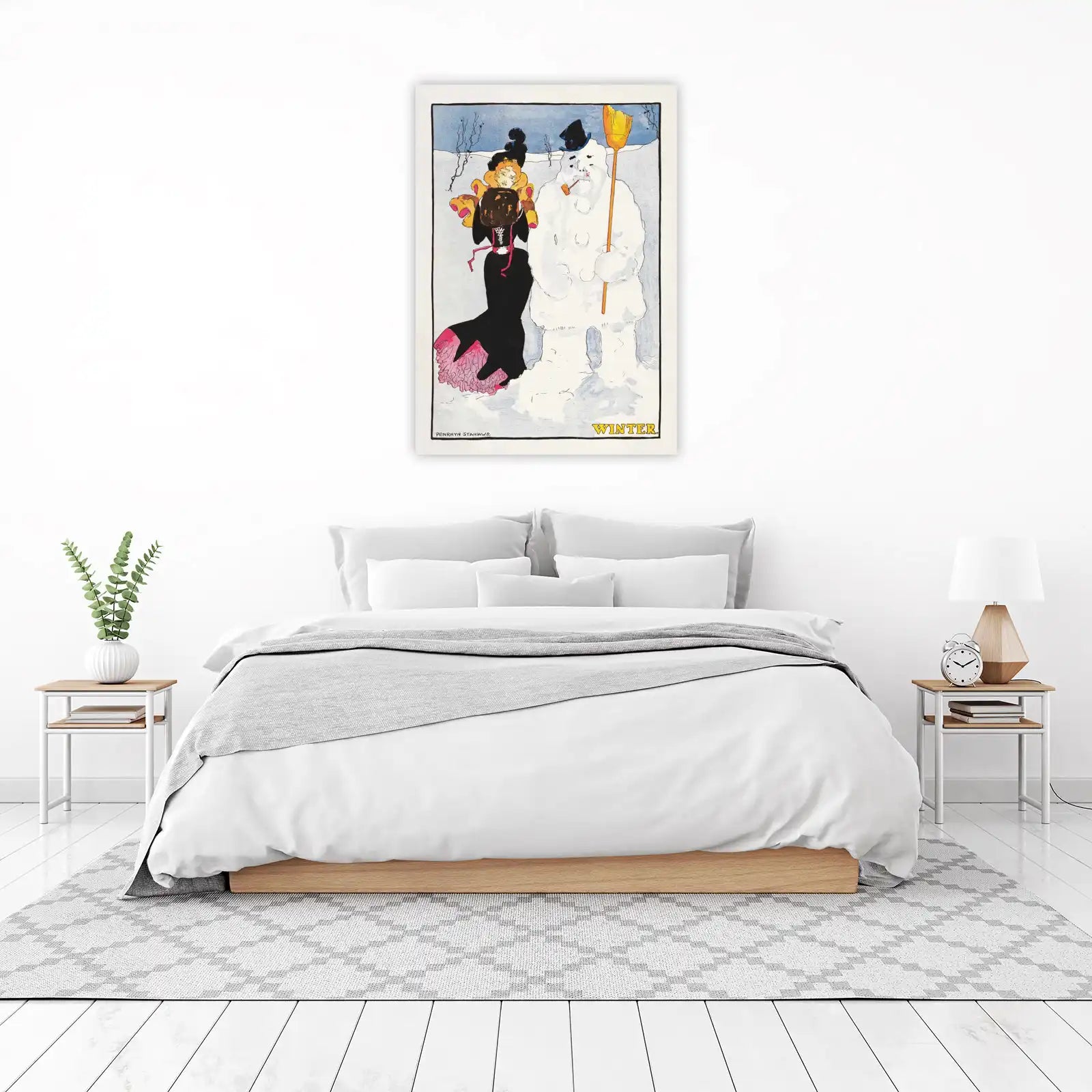 Charming Winter Lady & Snowman Wall Art