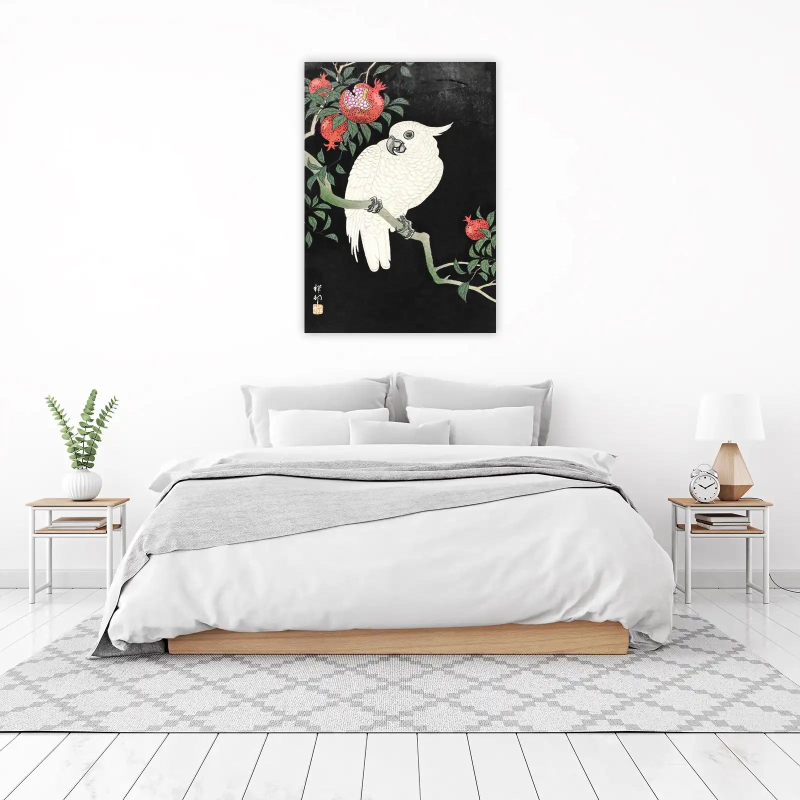 Elegant White Cockatoo & Pomegranate Wall Art
