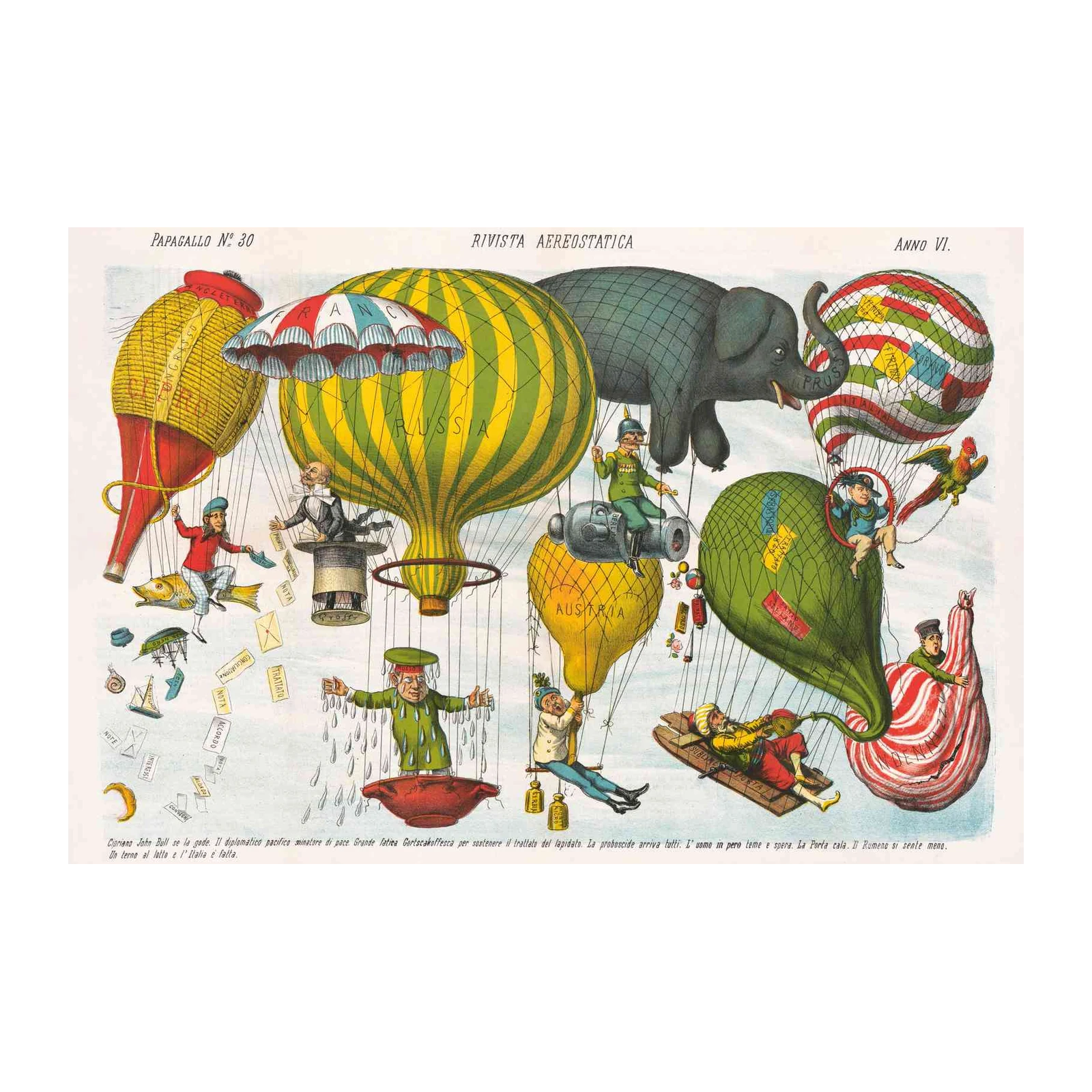 Vintage Political Satire Hot Air Balloon Wall Art