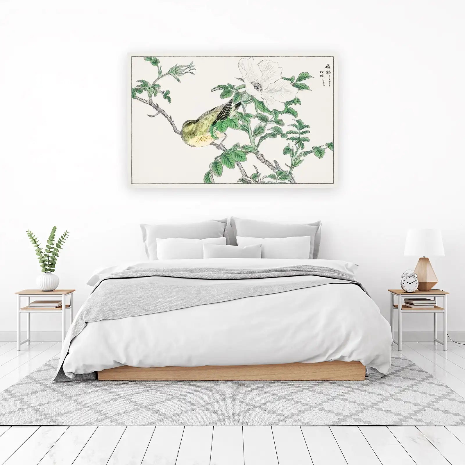 Serene Bird & Rose Japanese Art Wall Art