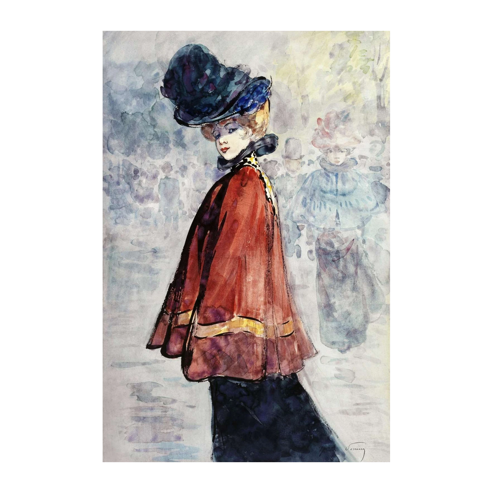 Elegant Victorian Lady Red Cape Wall Art