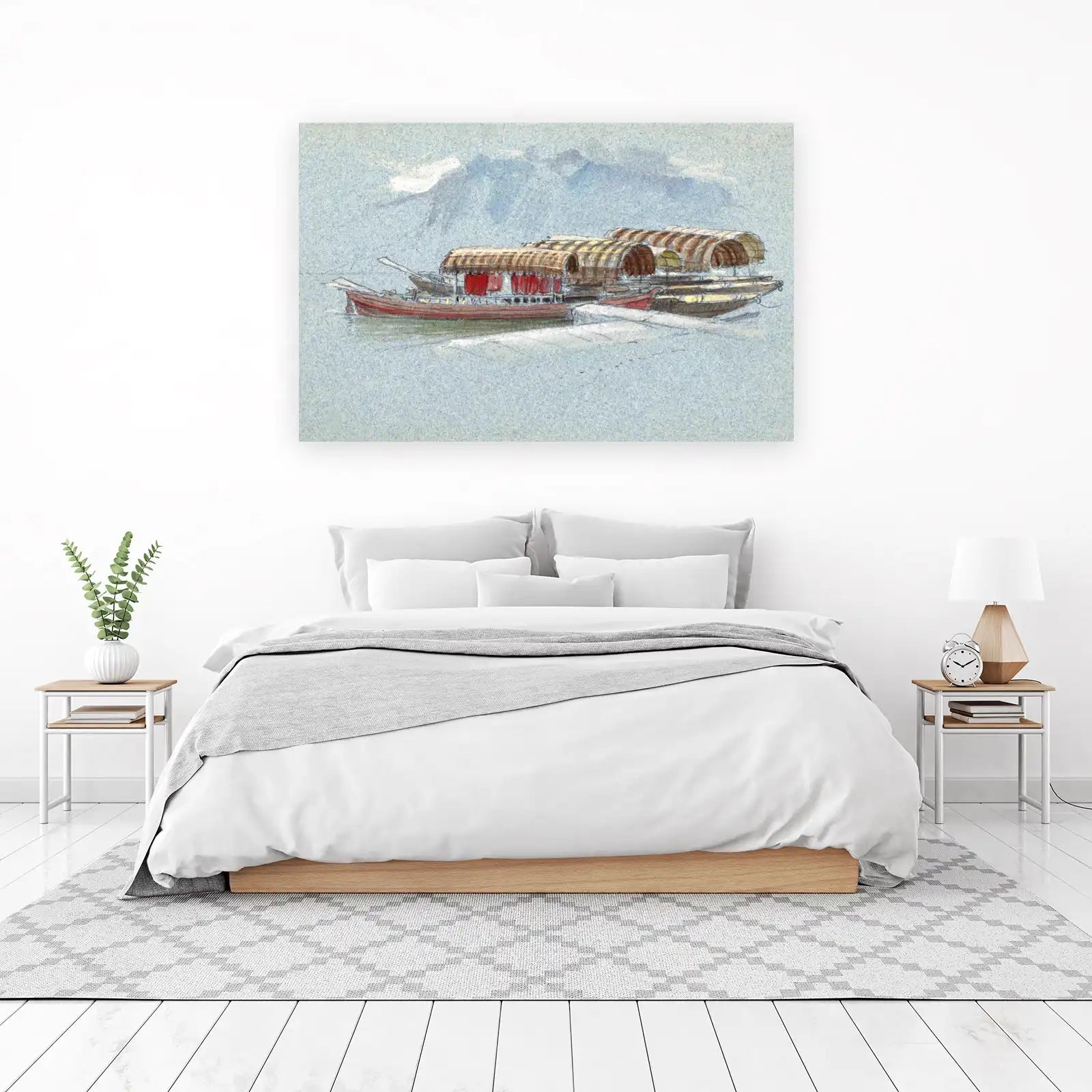 Serene Houseboats on Misty Waters Wall Art