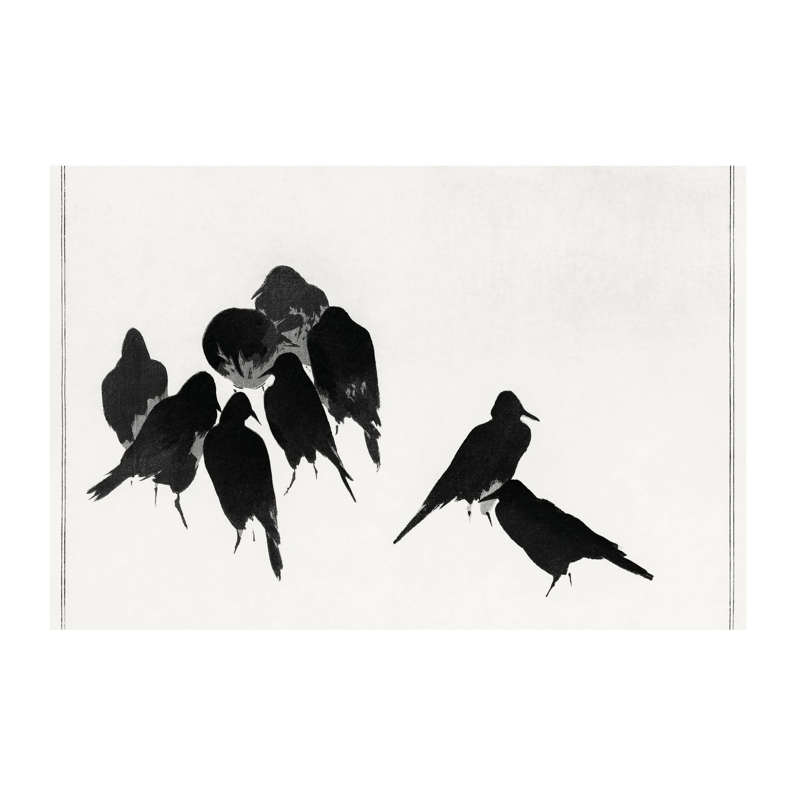 Minimalist Black Birds Gathering Wall Art