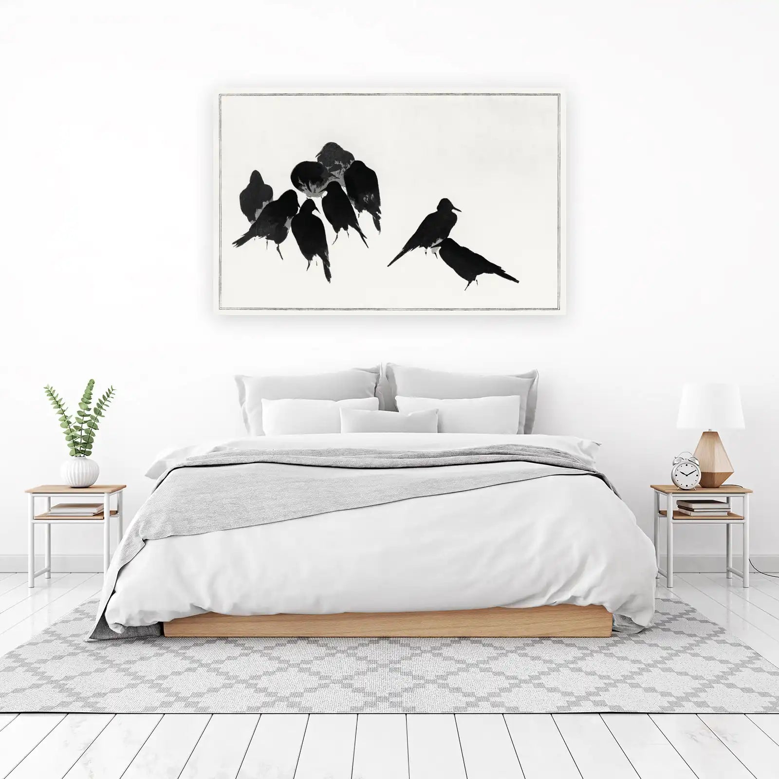 Minimalist Black Birds Gathering Wall Art