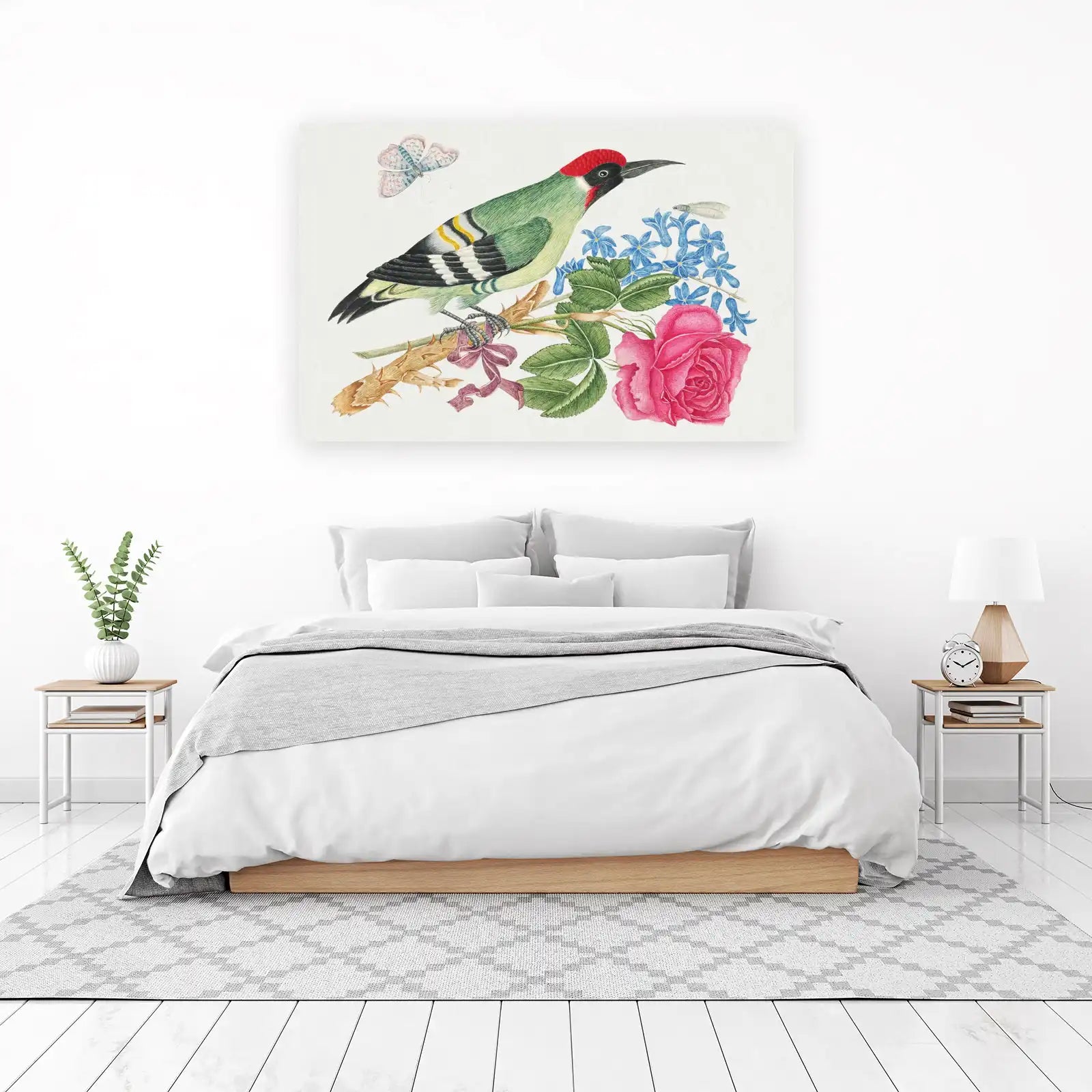 Vintage Green Woodpecker & Rose Wall Art