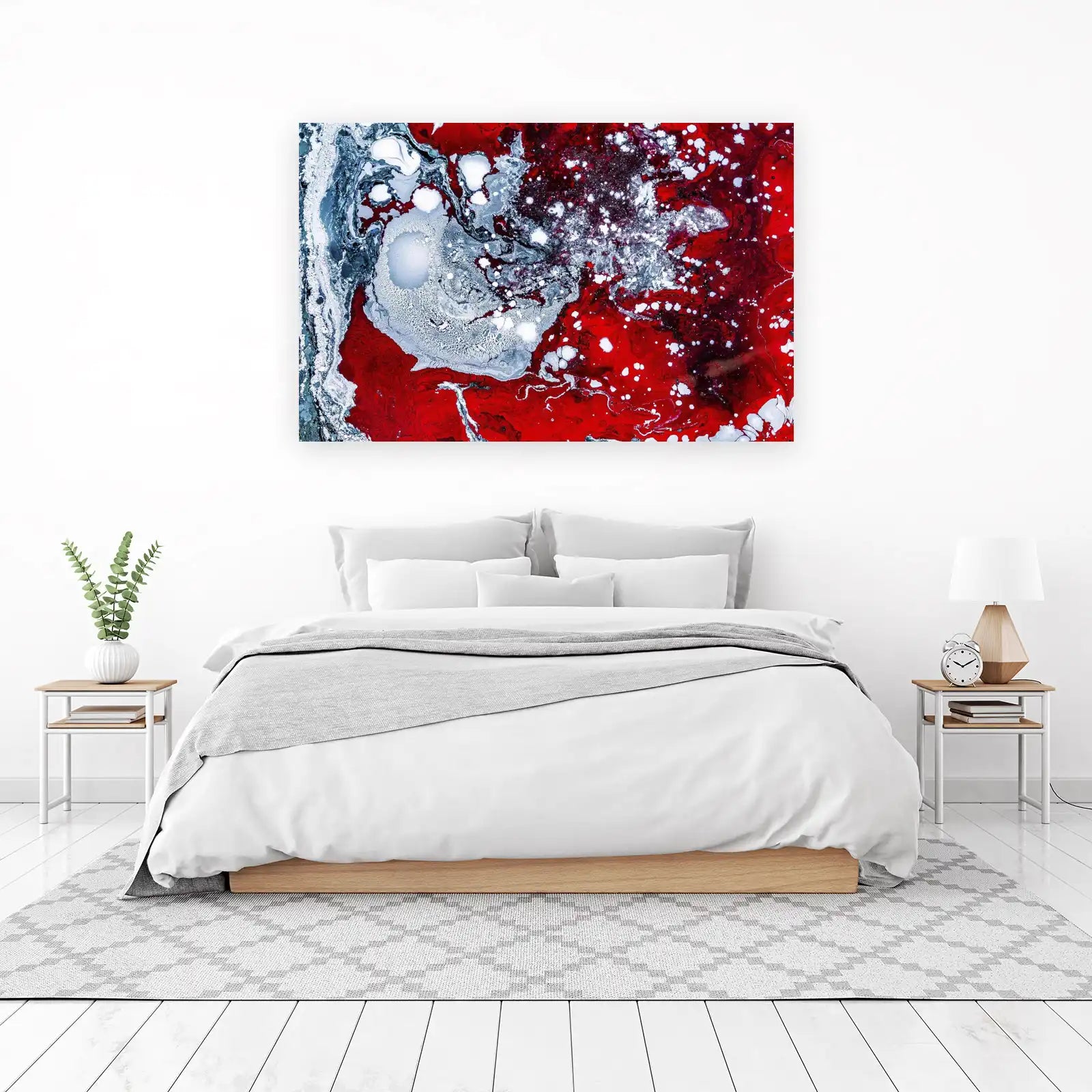Abstract Crimson & Silver Splash Wall Art