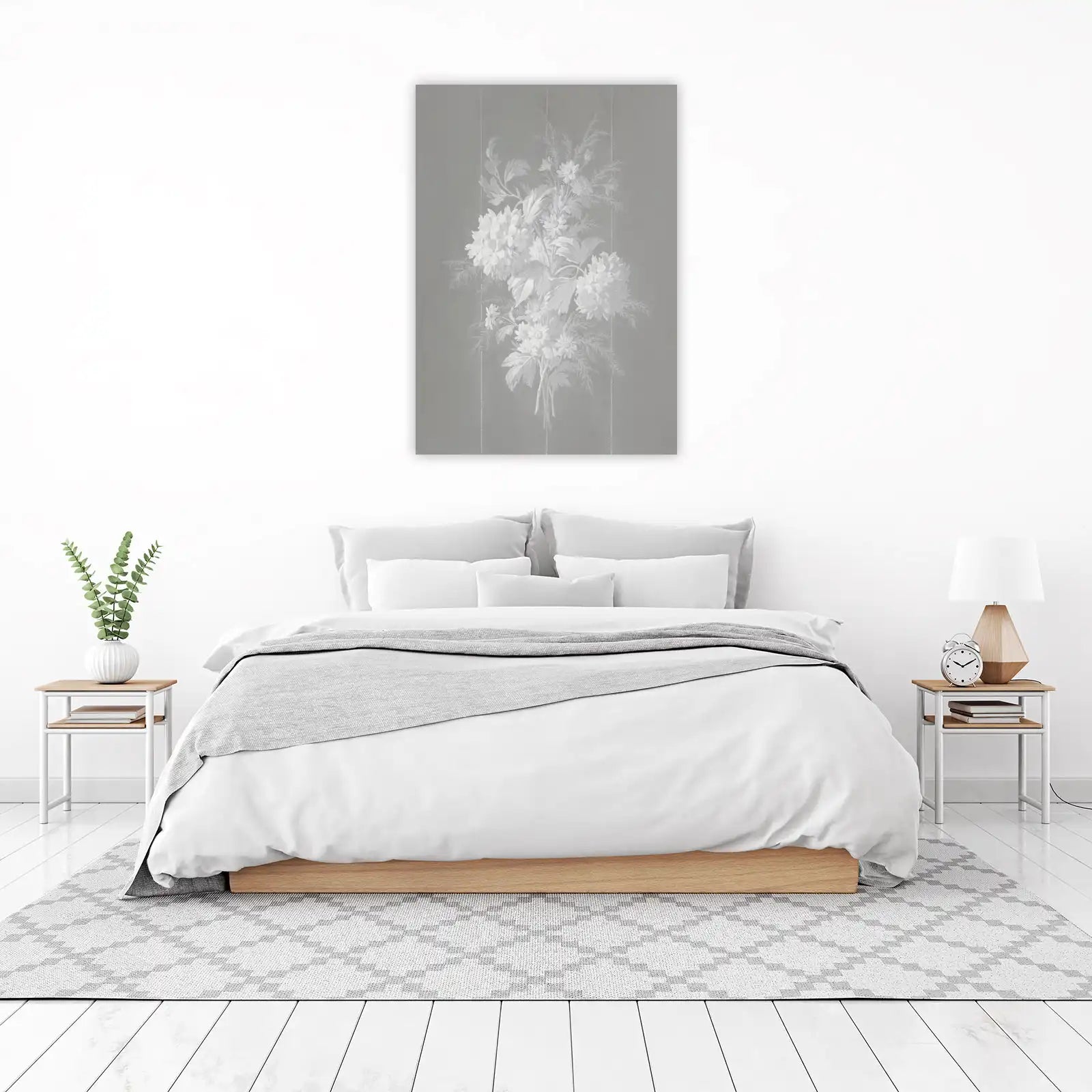 Elegant Floral Bouquet Grey Wall Art