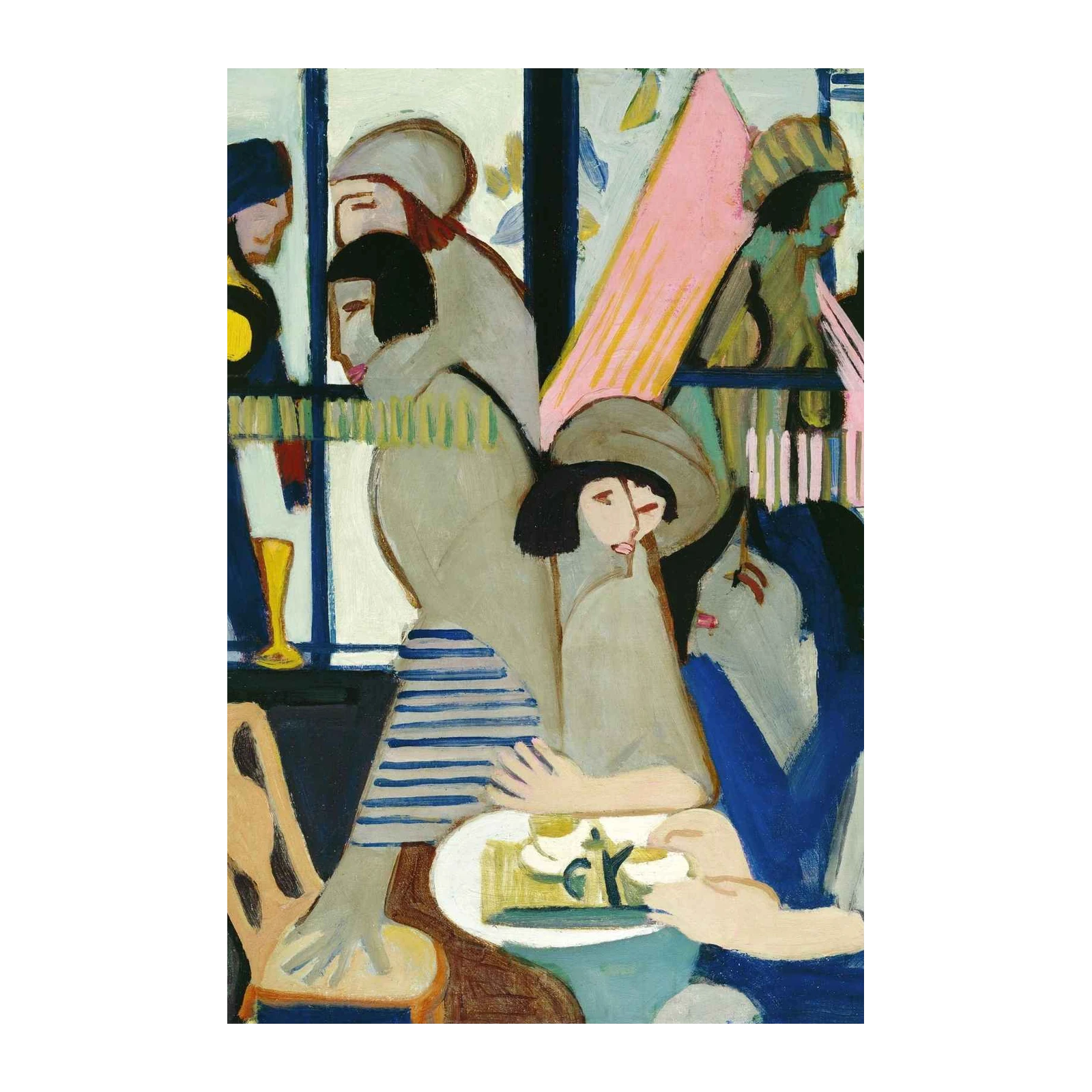 Vibrant Cafe Scene Expressive Figures Wall Art