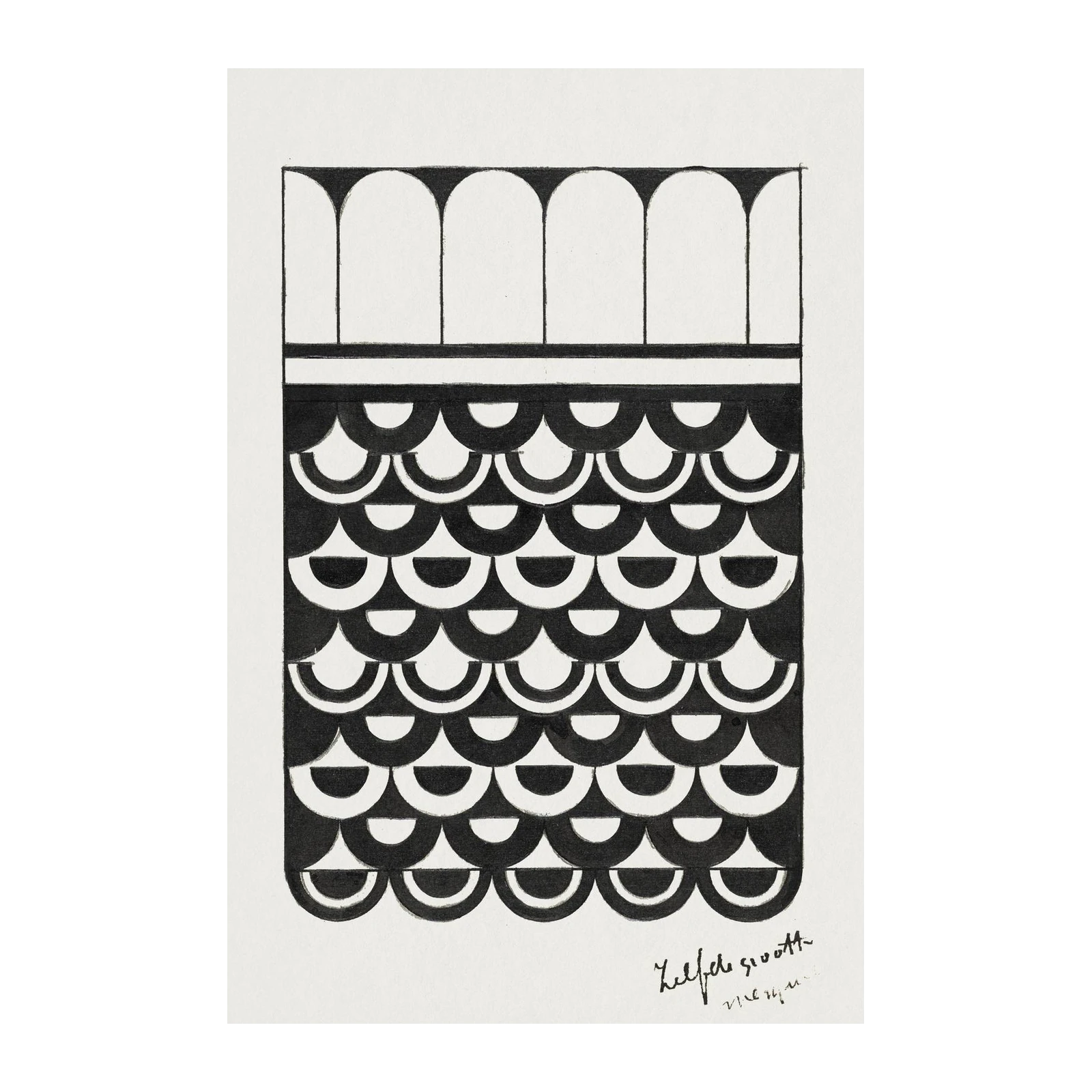 Retro Arches & Scales Geometric Black and White Wall Art