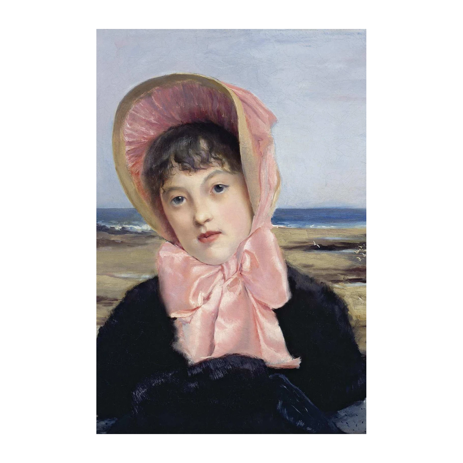Victorian Beach Portrait Pink Bow Wall Art