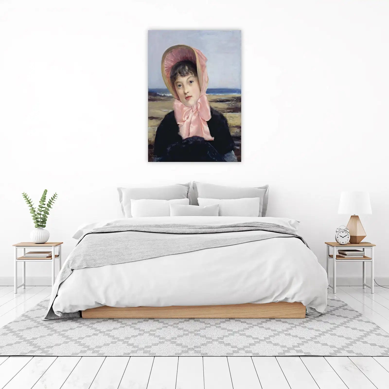 Victorian Beach Portrait Pink Bow Wall Art