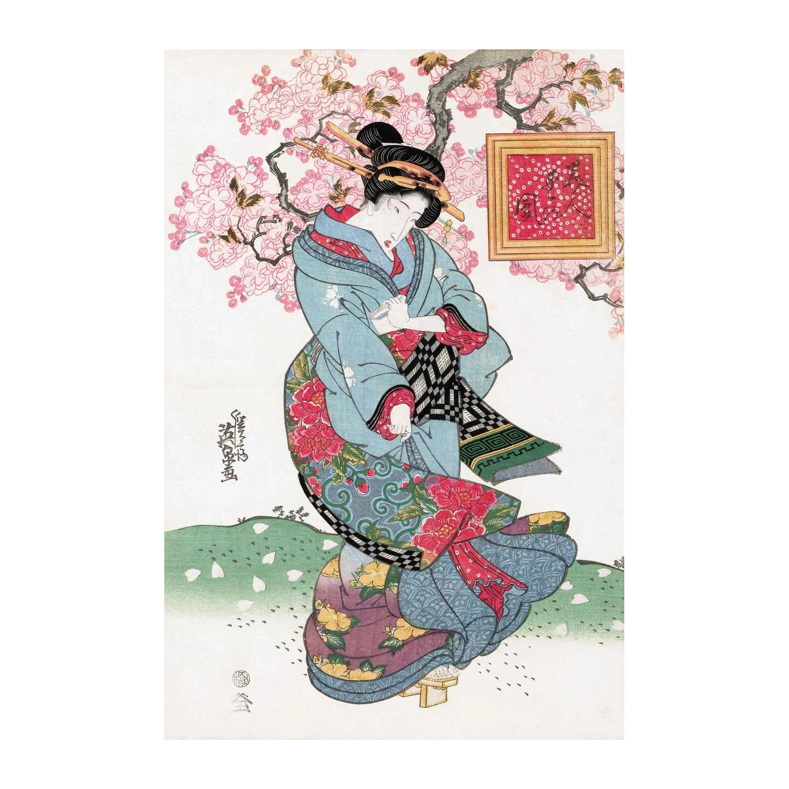 Elegant Geisha Cherry Blossom Wall Art