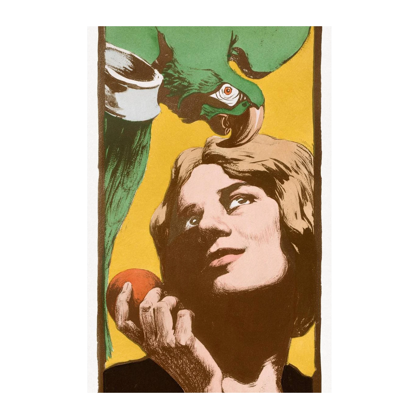 Vintage Parrot & Woman Portrait Wall Art