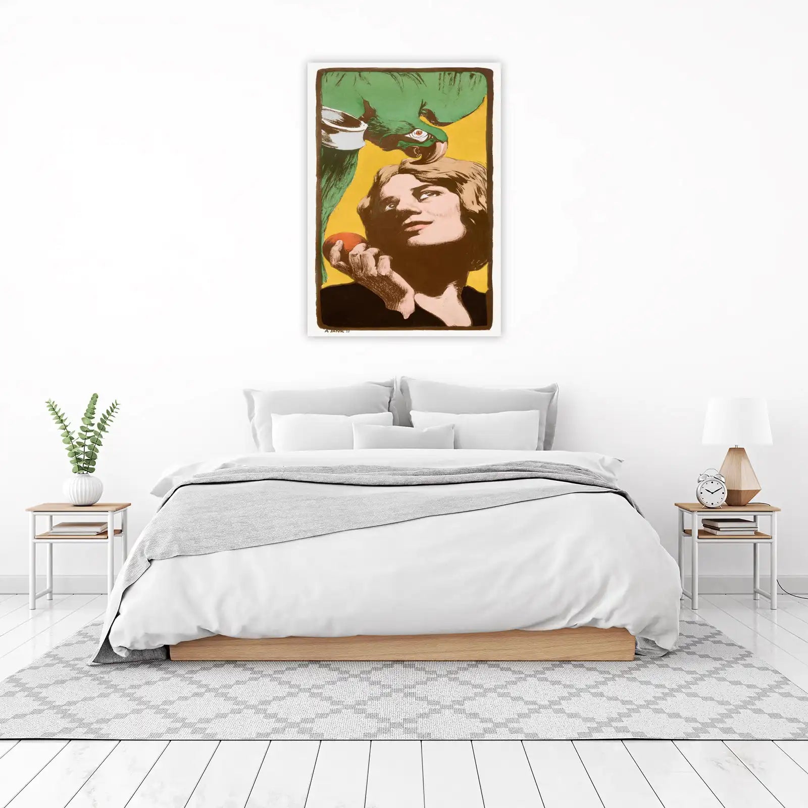 Vintage Parrot & Woman Portrait Wall Art