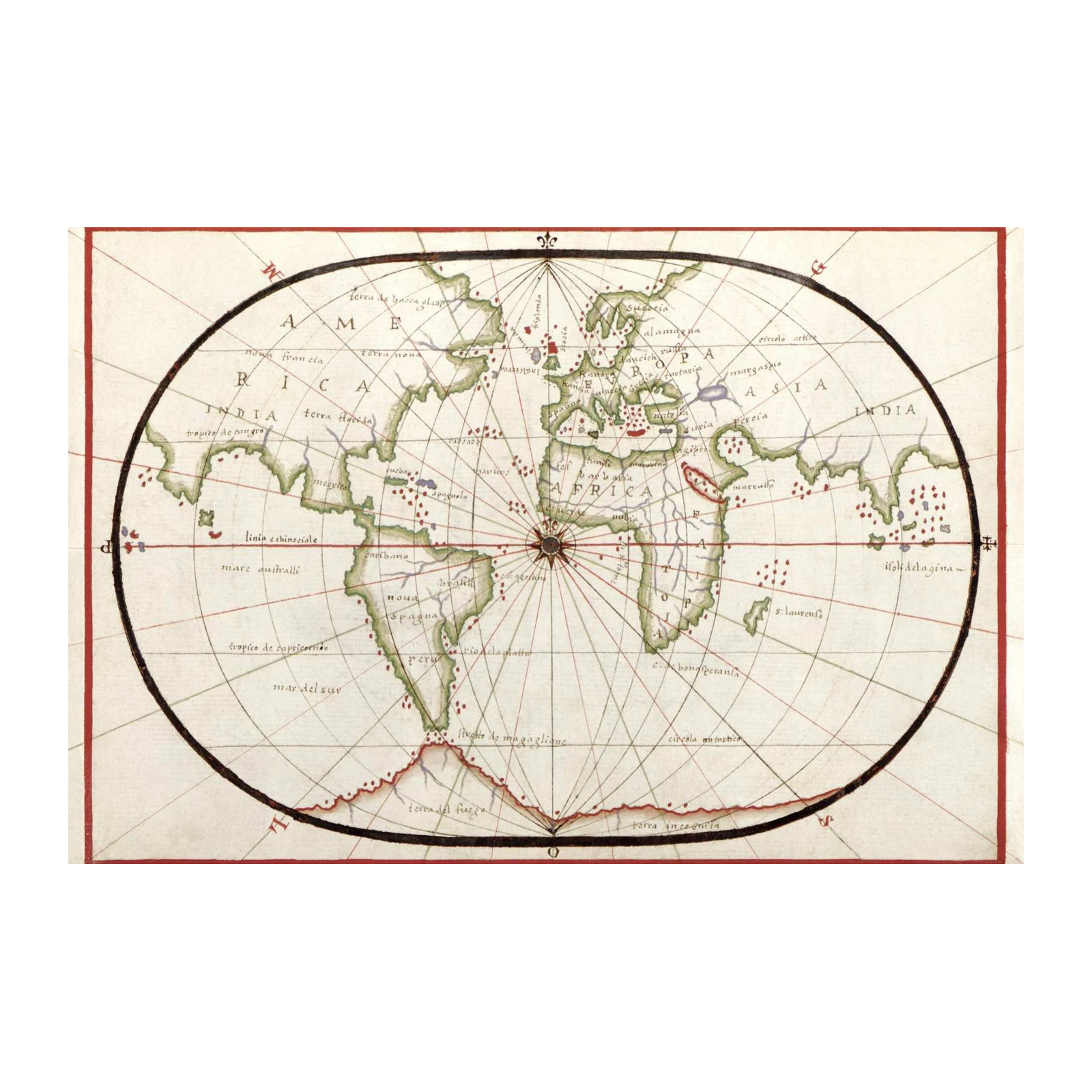 Antique World Map Vintage Wall Art