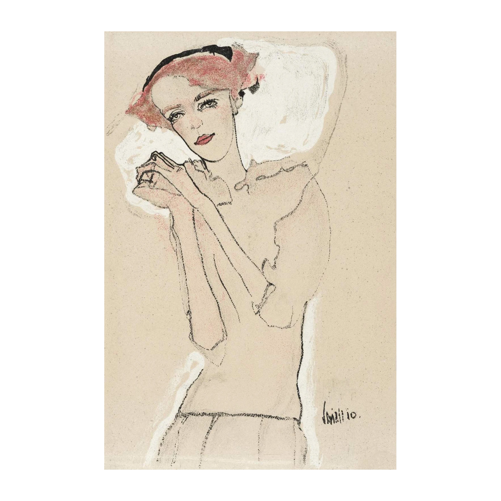 Elegant Woman Portrait Charcoal Sketch Wall Art