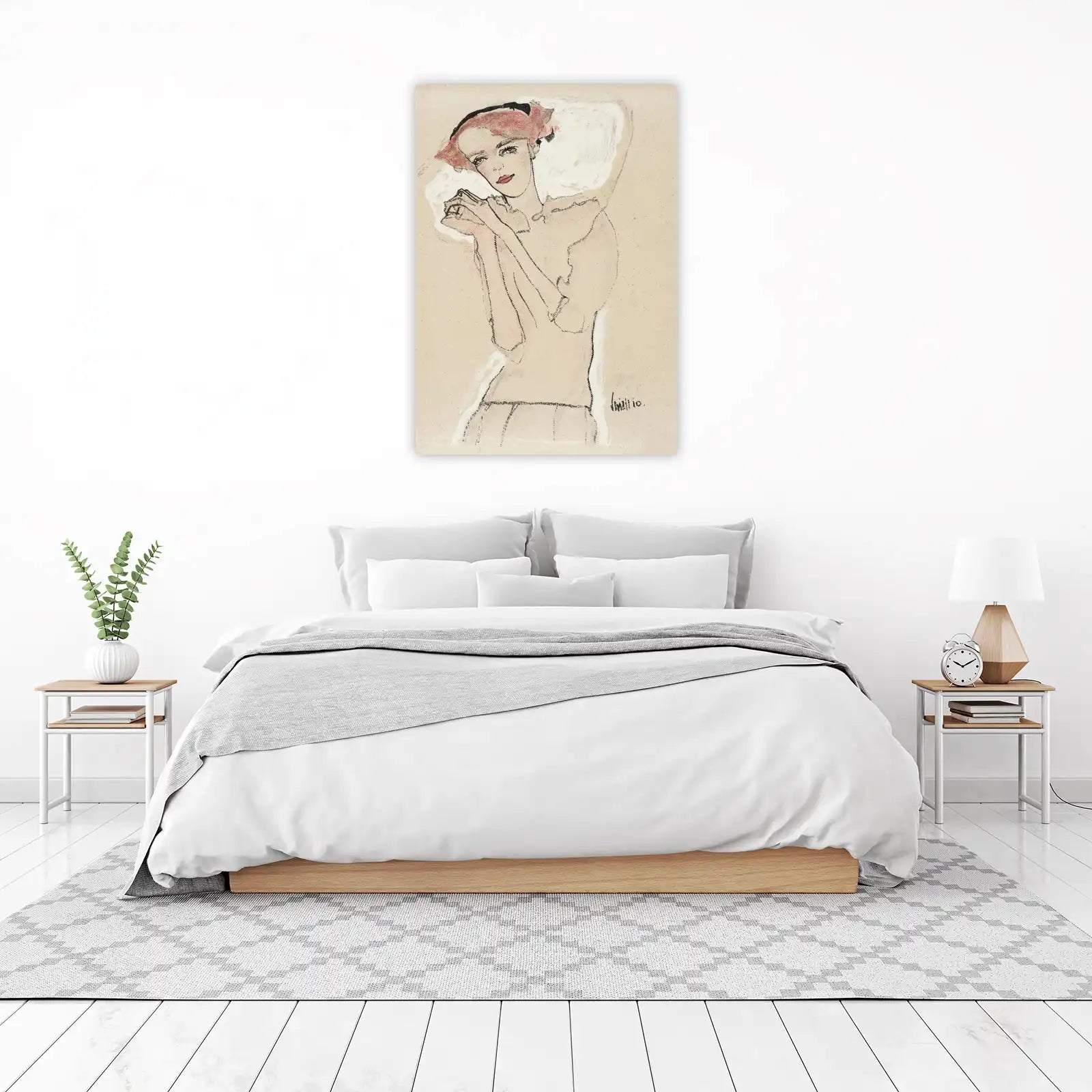 Elegant Woman Portrait Charcoal Sketch Wall Art