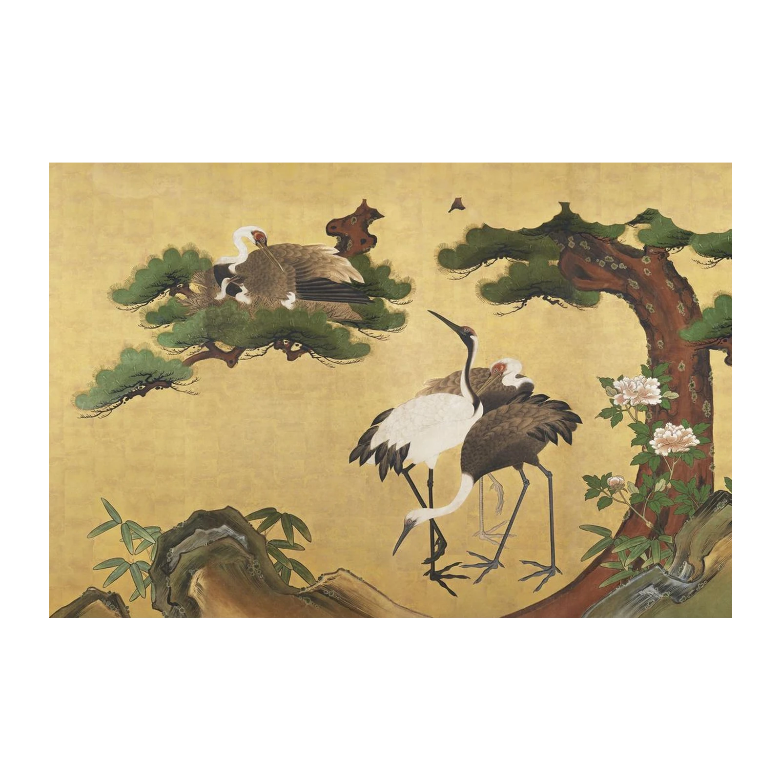 Elegant Cranes & Pine Tree Japanese Art Wall Art
