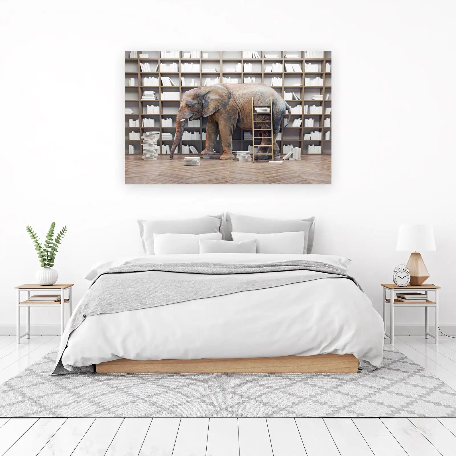 Majestic Elephant & Bookshelf Wall Art Wall Art
