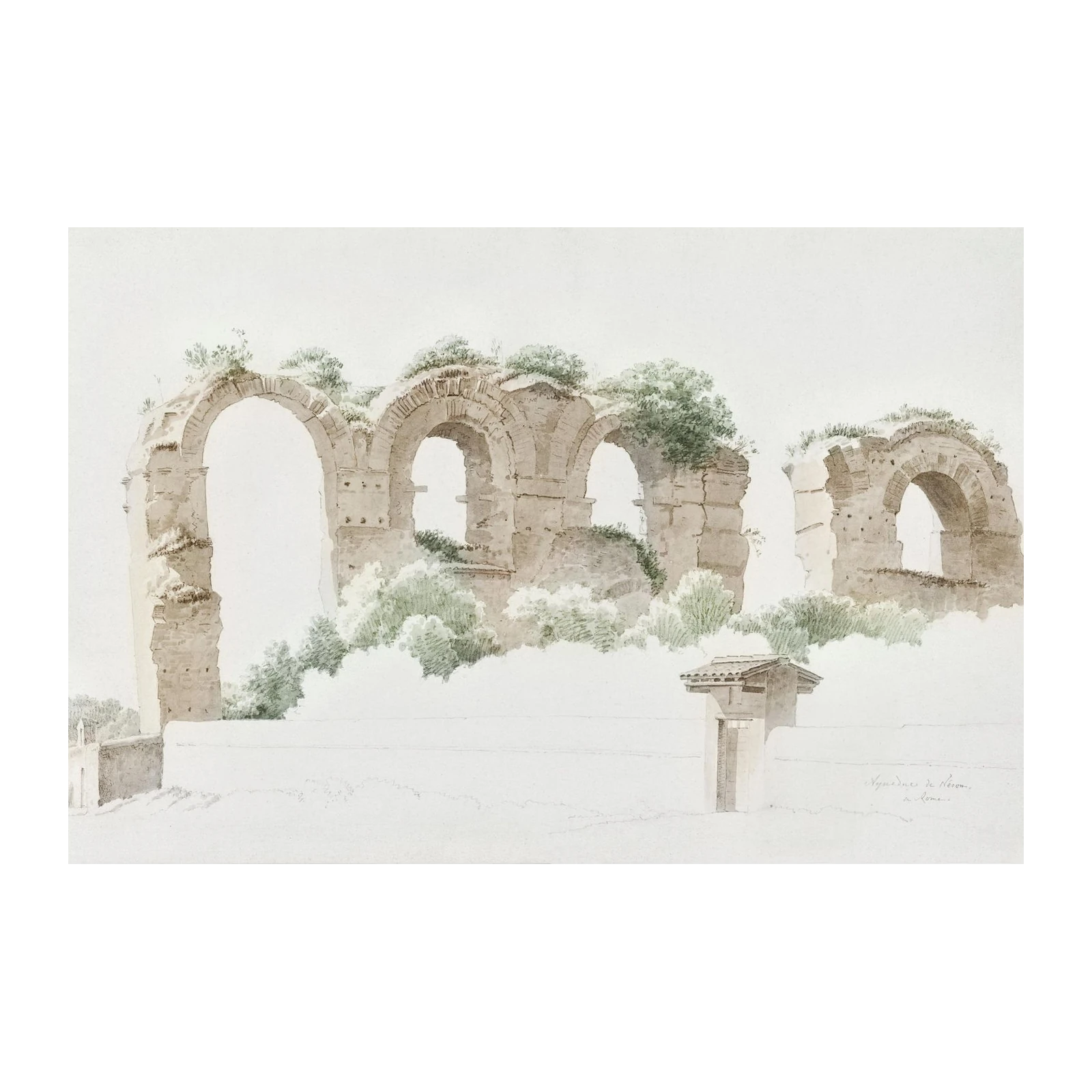 Ancient Roman Aqueduct Watercolor Wall Art