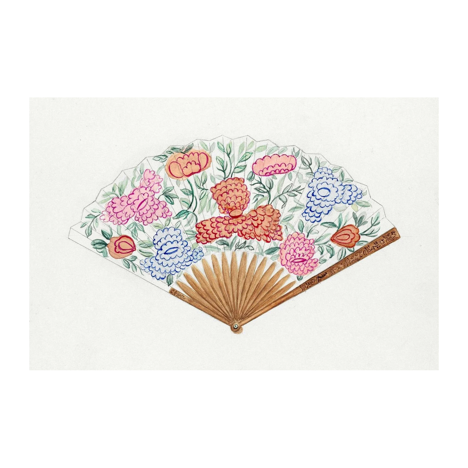 Vintage Floral Fan Watercolor Wall Art Wall Art