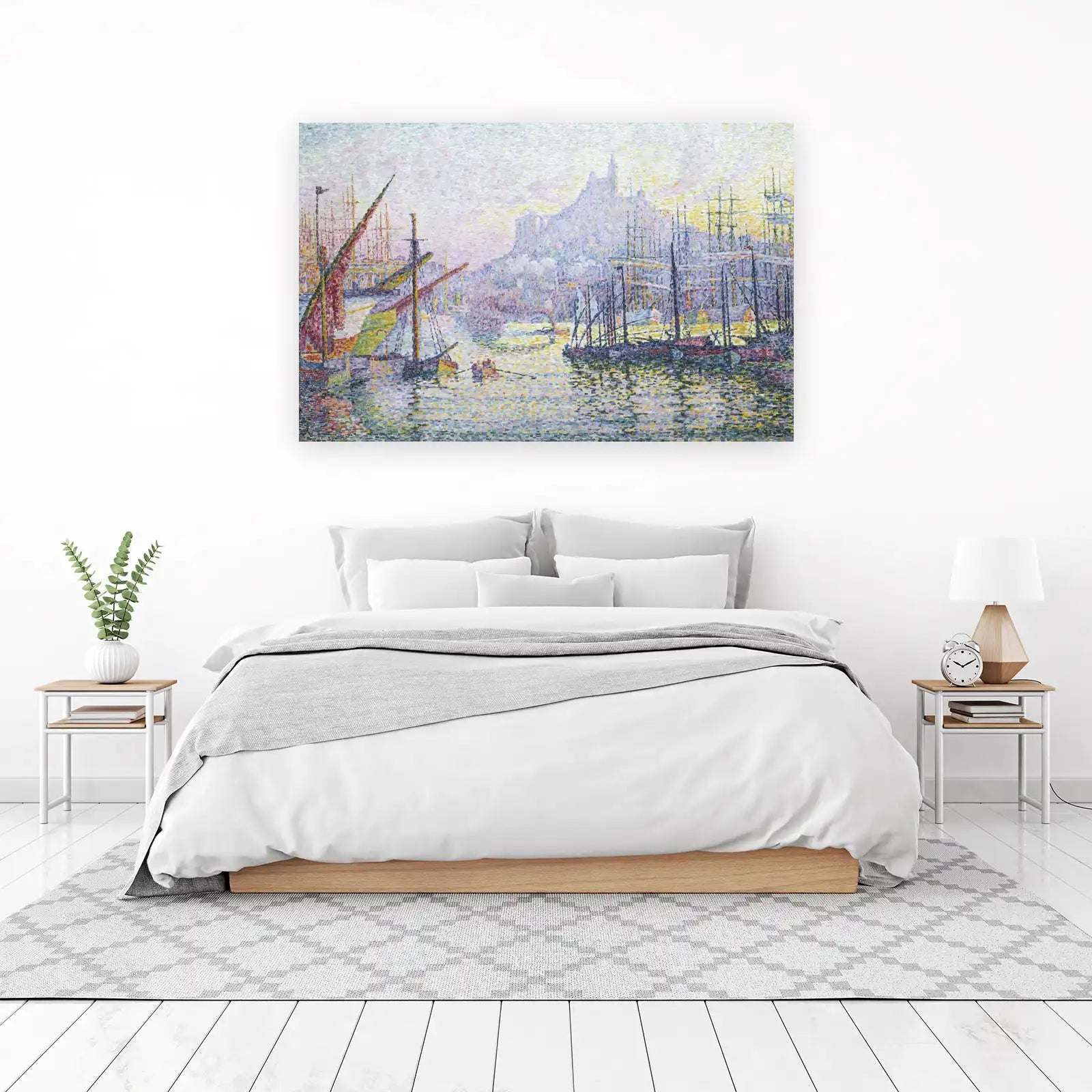 Pointillist Harbor Boats Wall Art