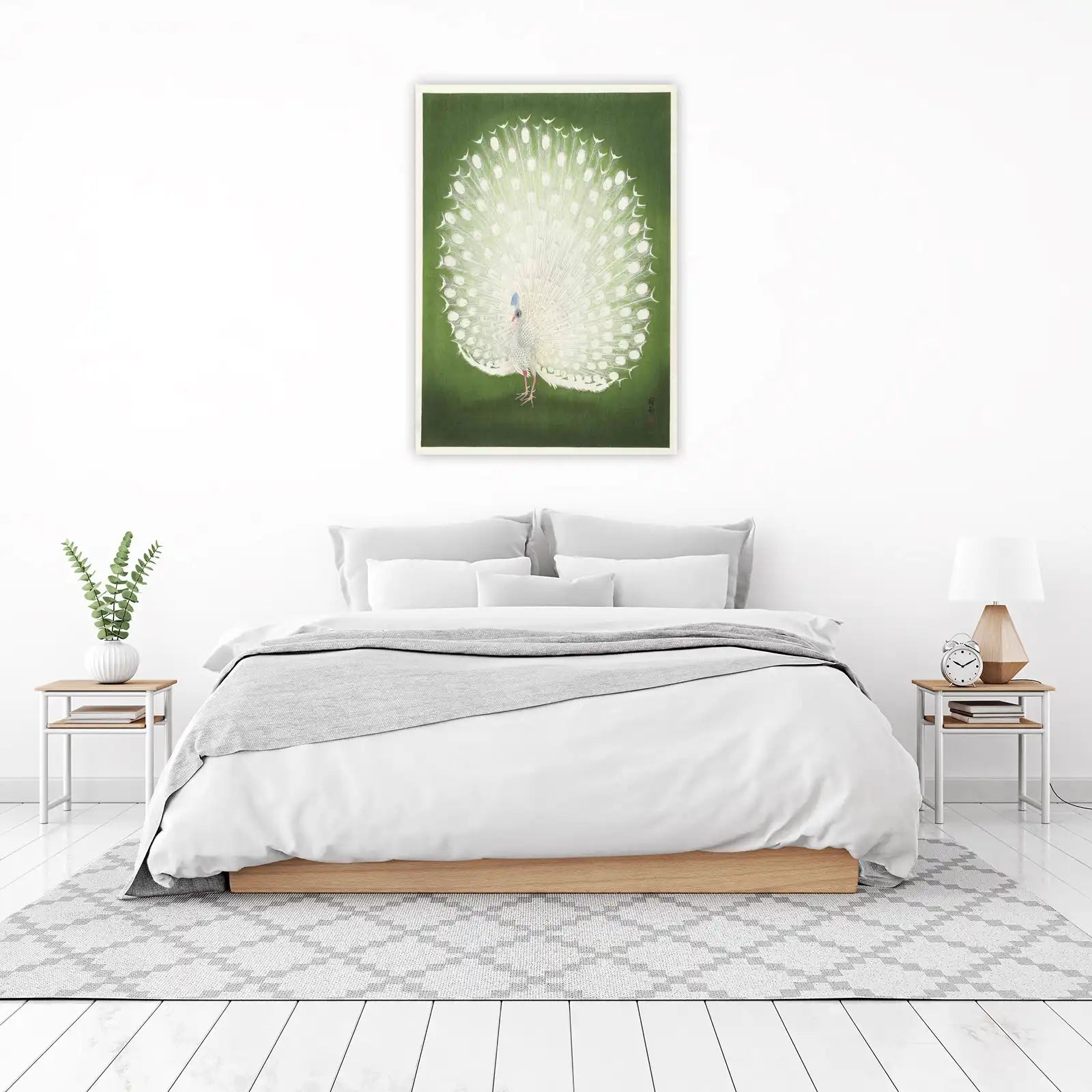 Elegant White Peacock Zen Garden Wall Art