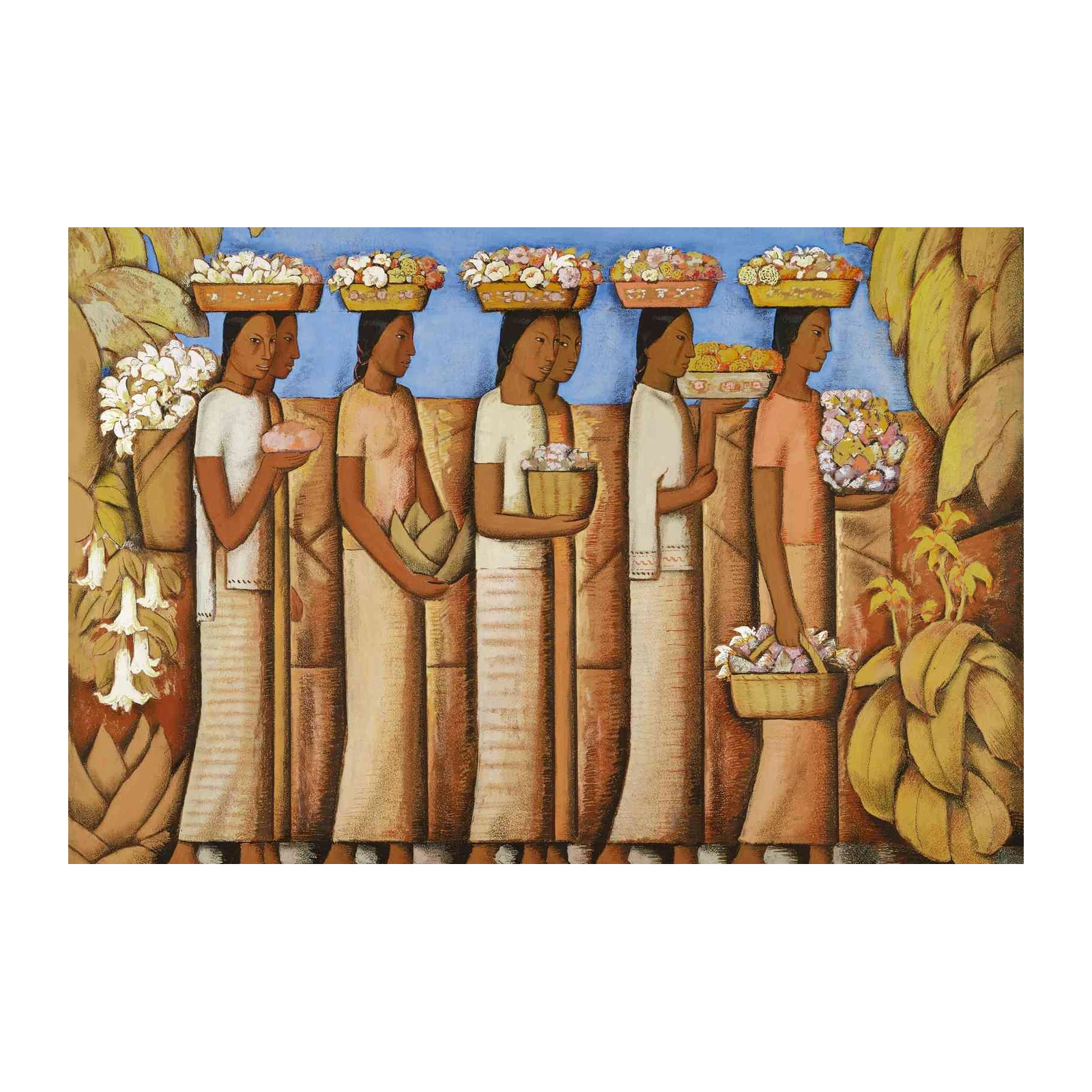 Vibrant Floral Procession Folk Art Wall Art