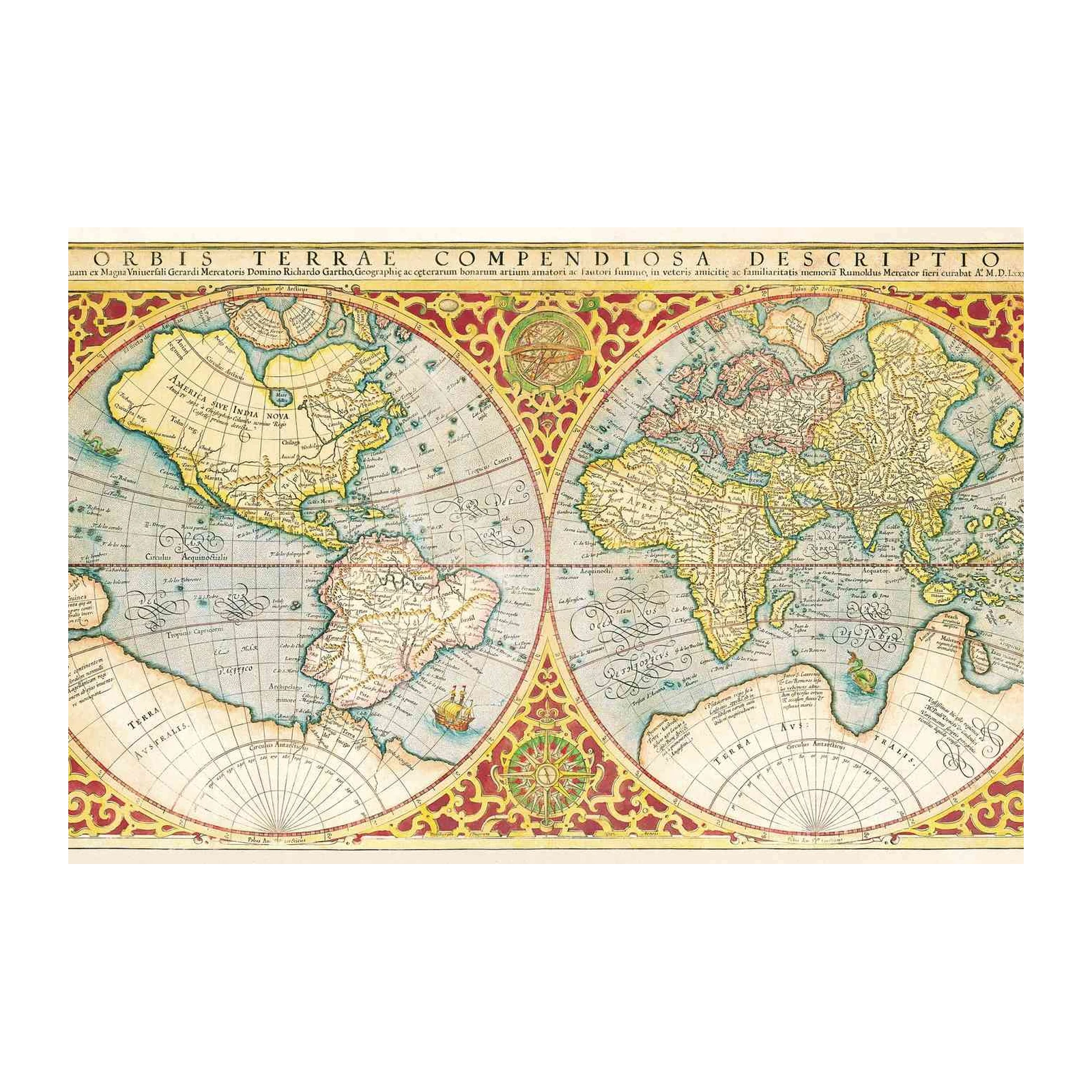 Vintage World Map Antique Geography Wall Art
