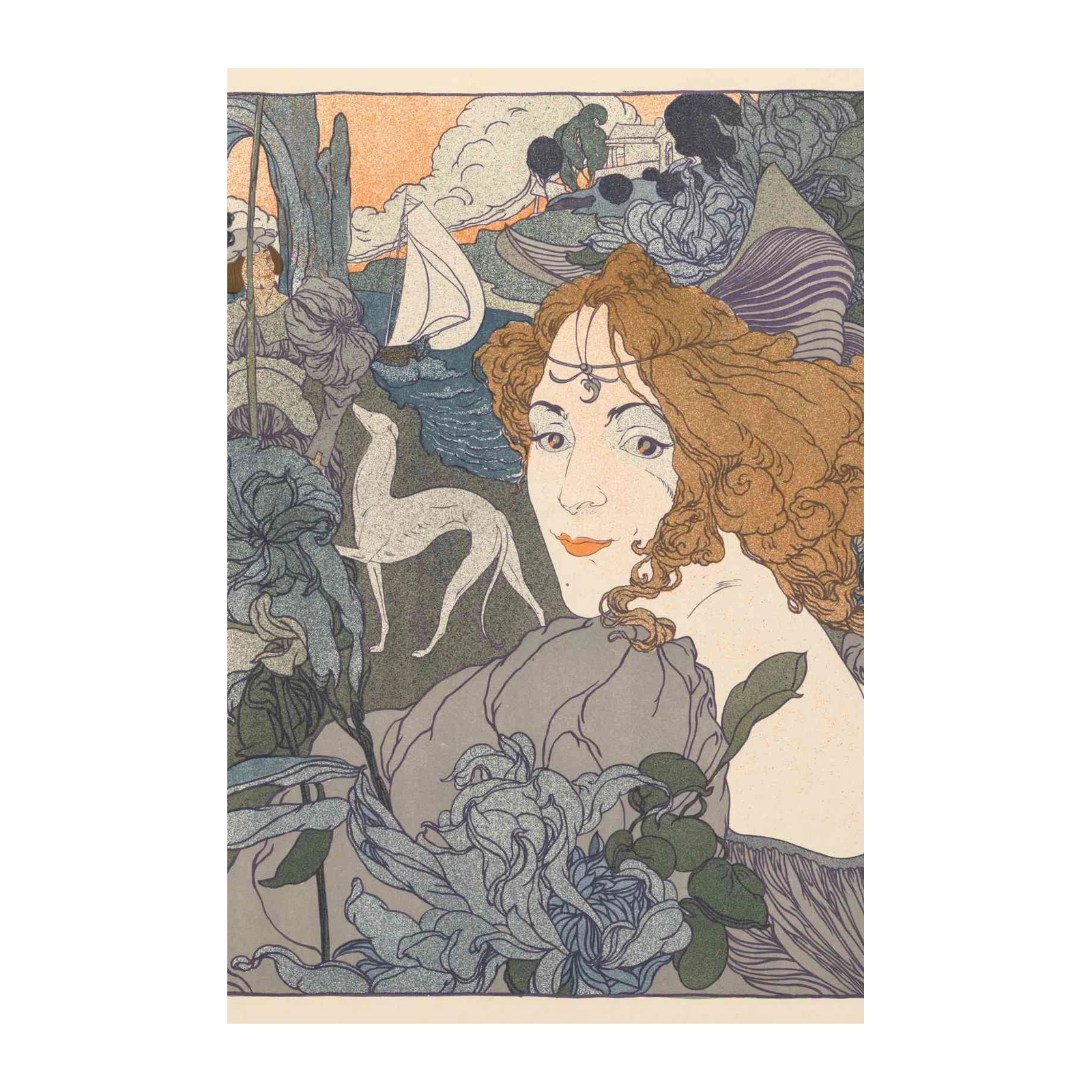 Art Nouveau Elegance Lady & Dog Wall Art