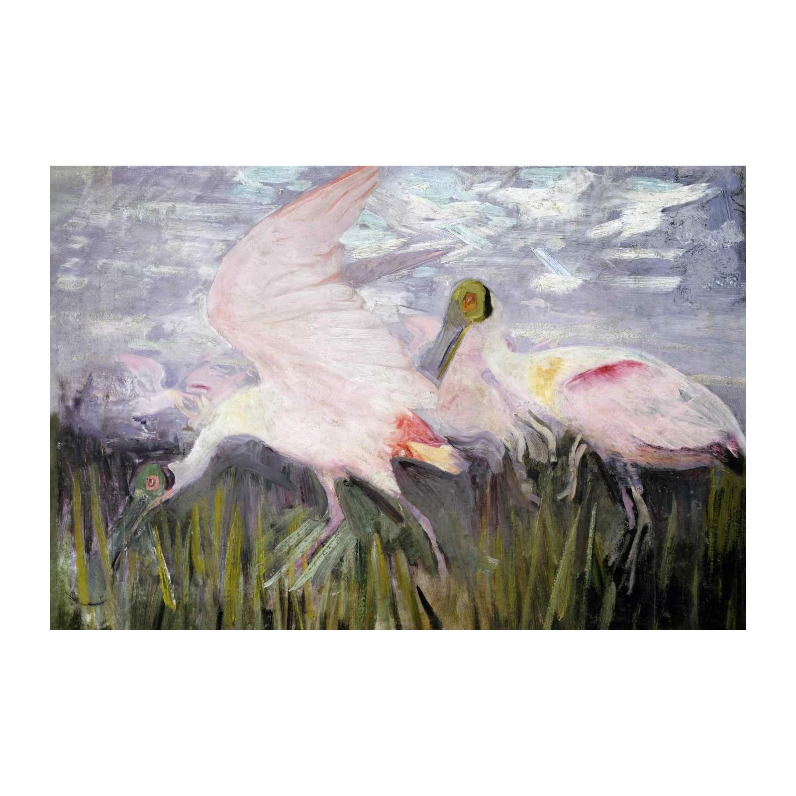 Impressionist Pink Flamingos Marsh Wall Art