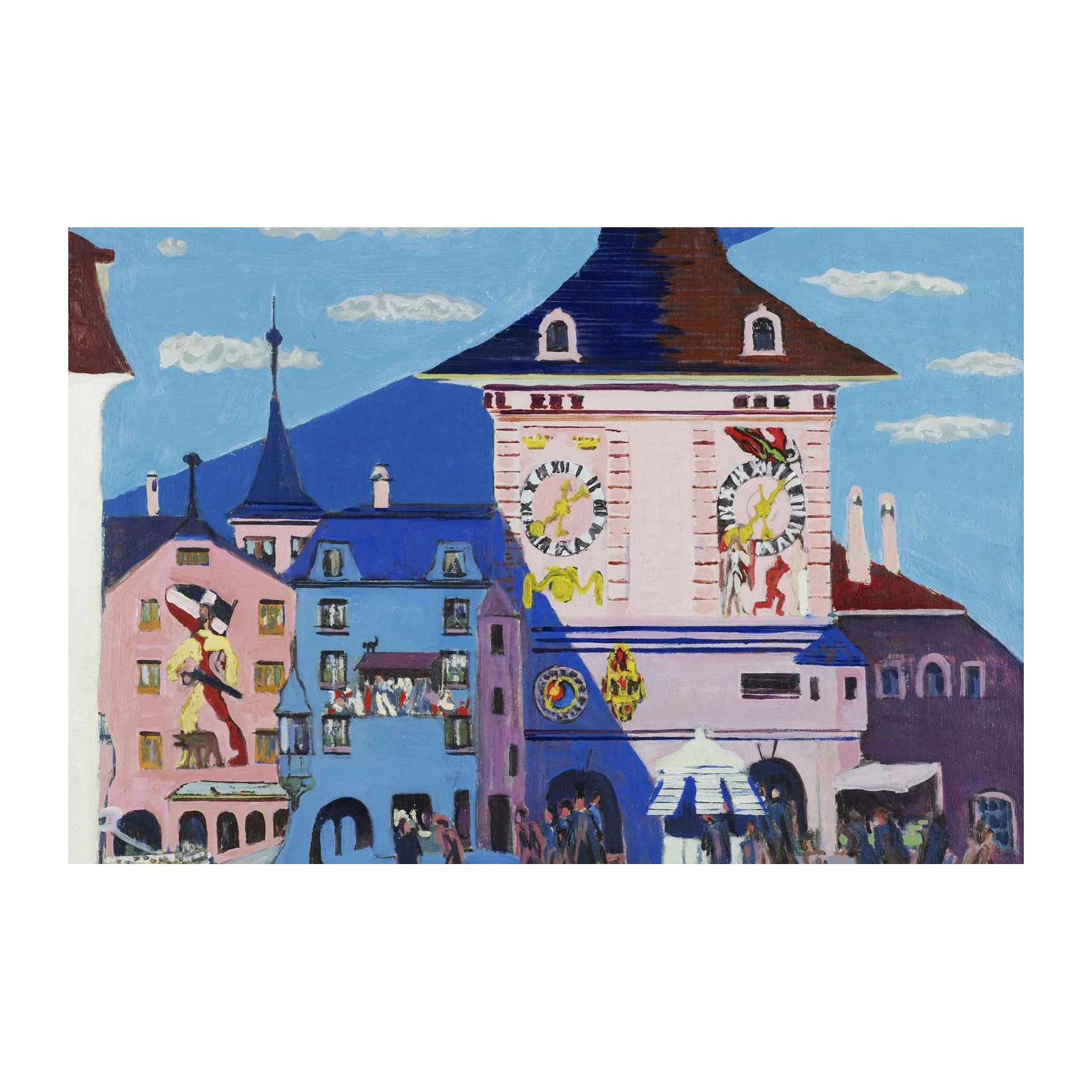 Vibrant Cityscape Clock Tower Wall Art