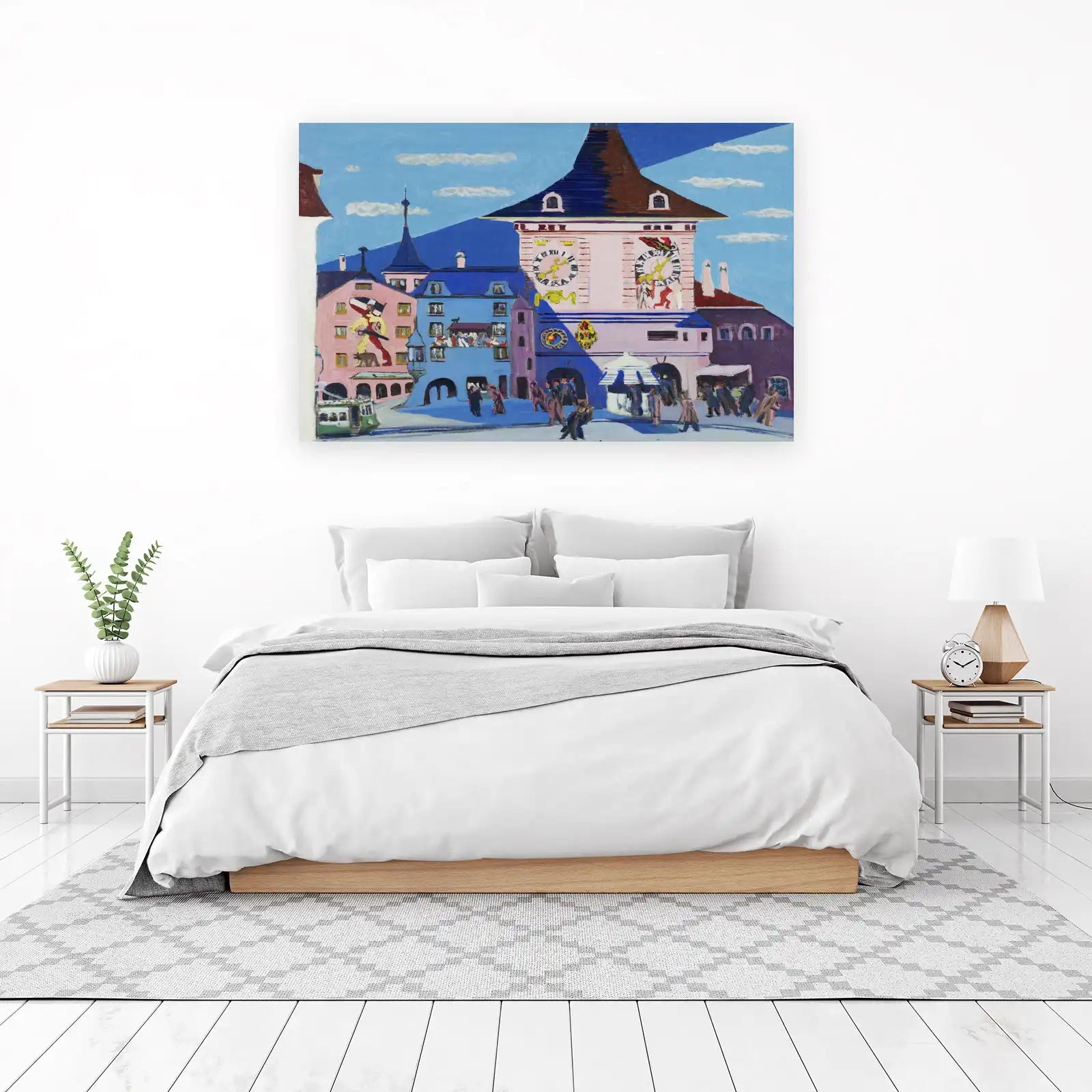 Vibrant Cityscape Clock Tower Wall Art