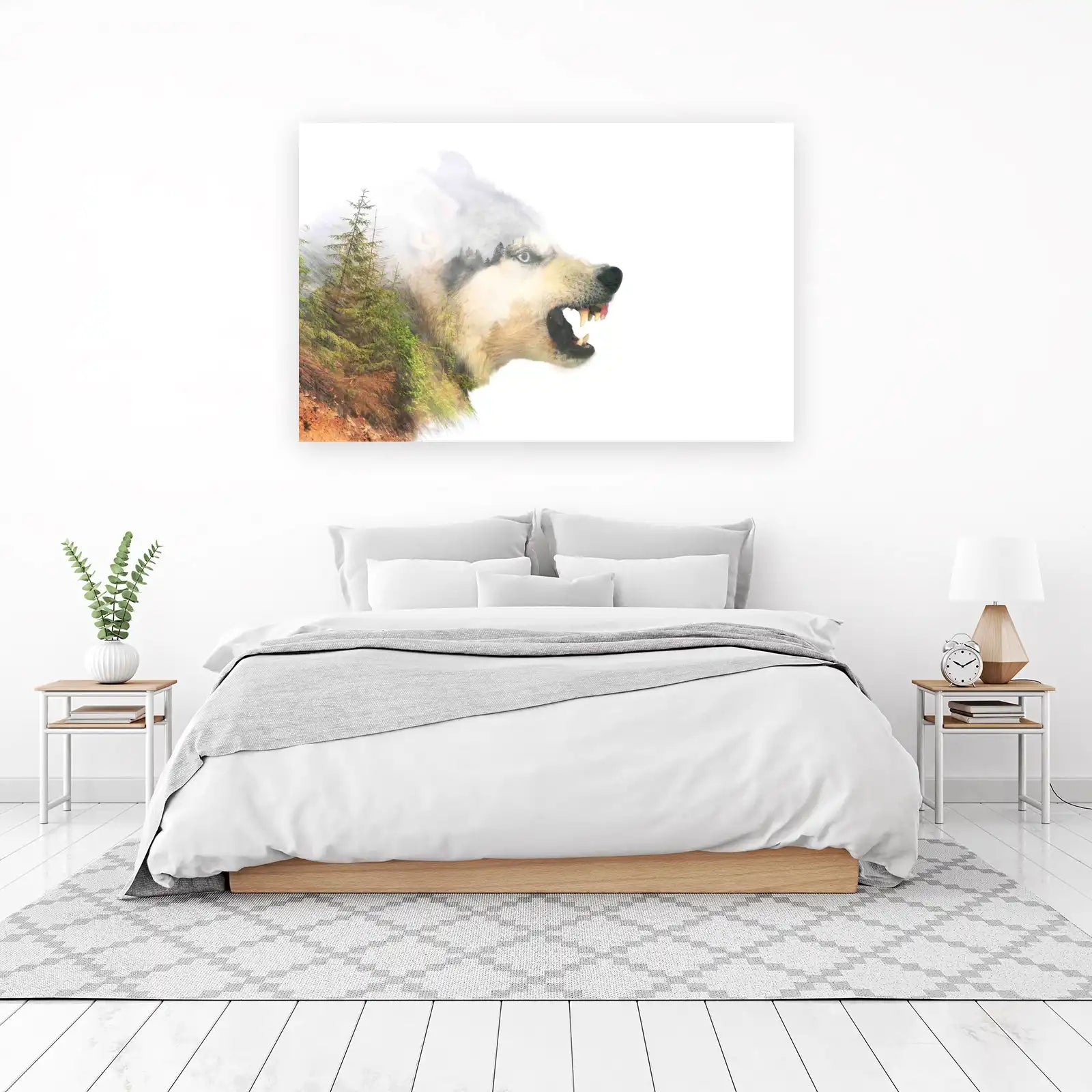 Majestic Wolf Forest Double Exposure Wall Art