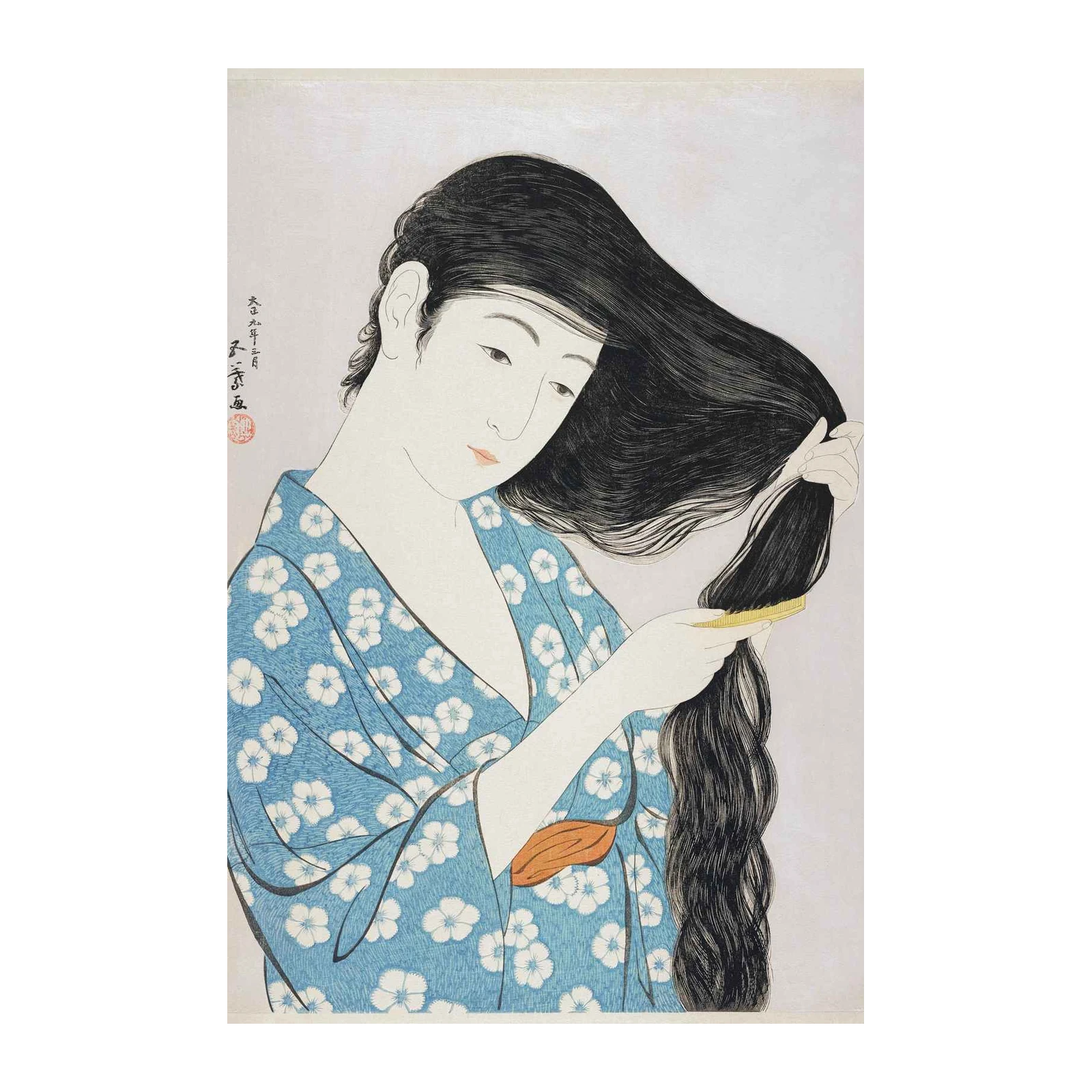 Serene Geisha Combing Hair Wall Art