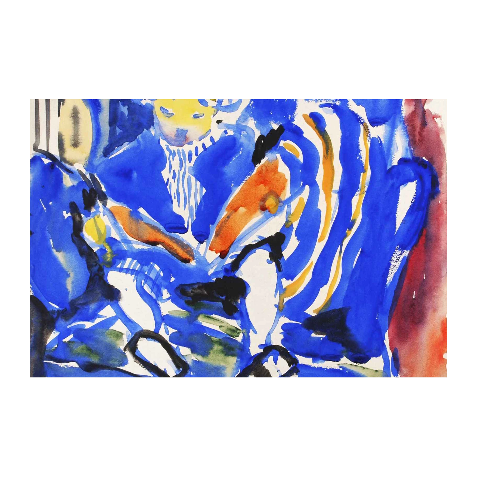 Vibrant Abstract Figure Blue Yellow Wall Art