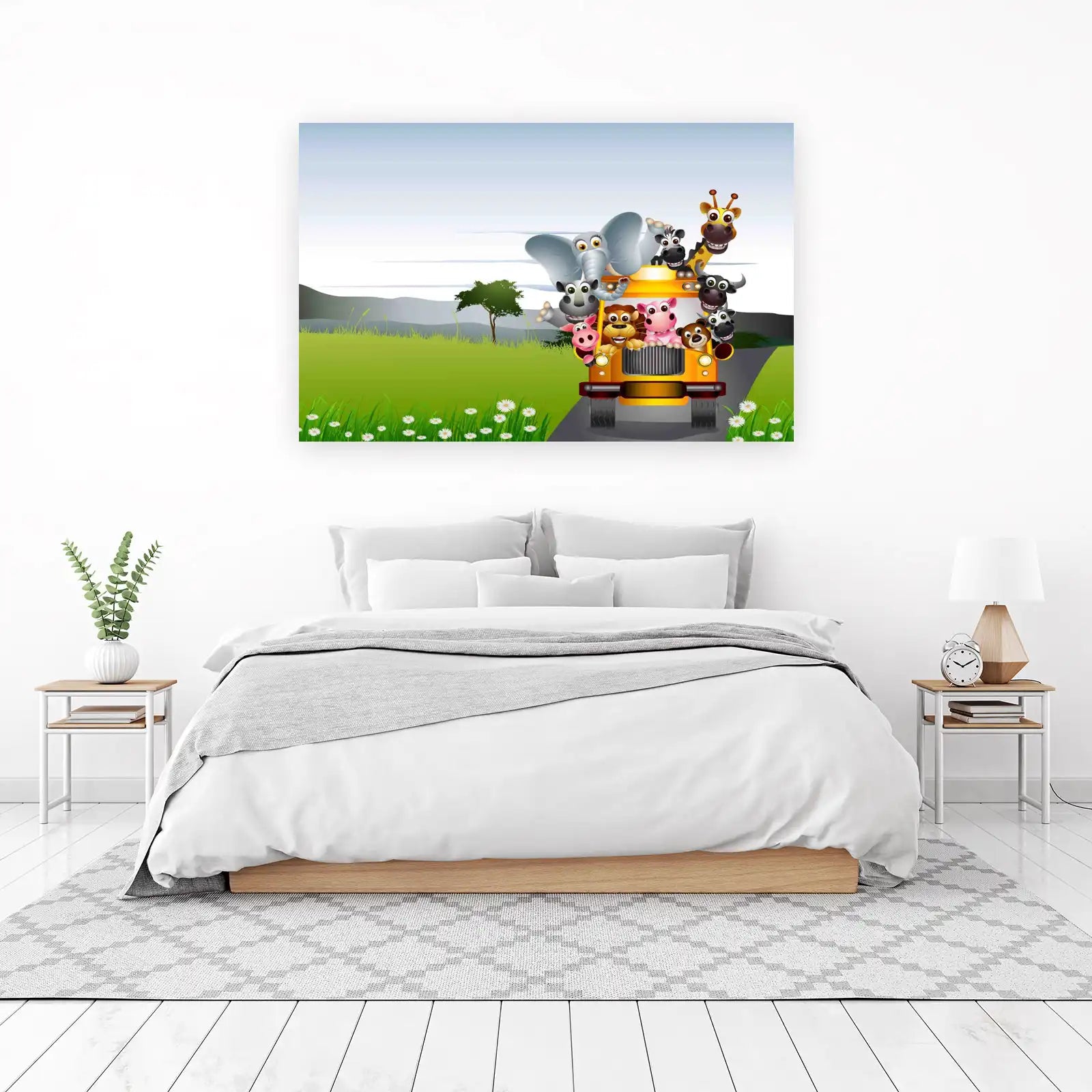 Cute Safari Animals Bus Adventure Wall Art