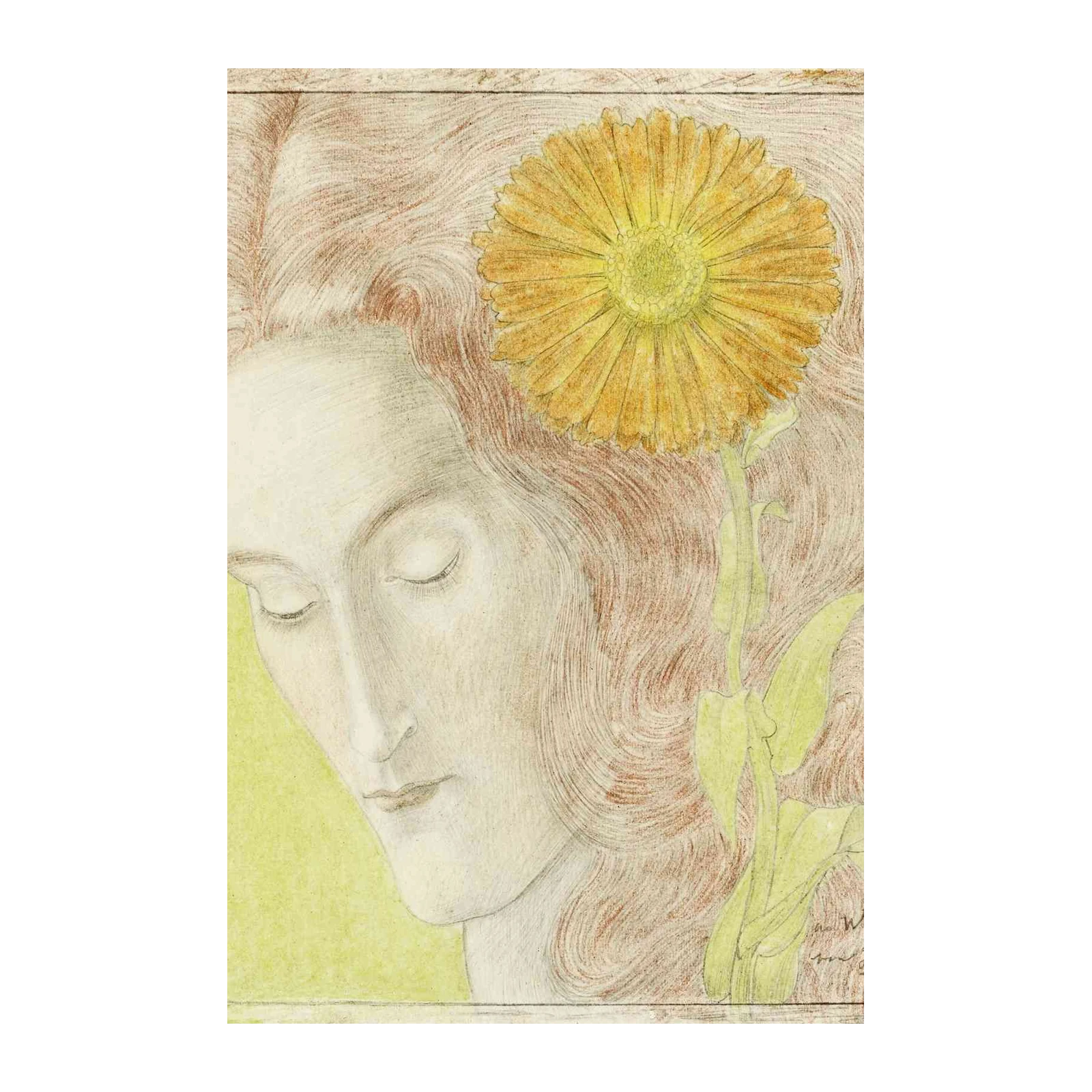 Serene Floral Portrait Woman Wall Art