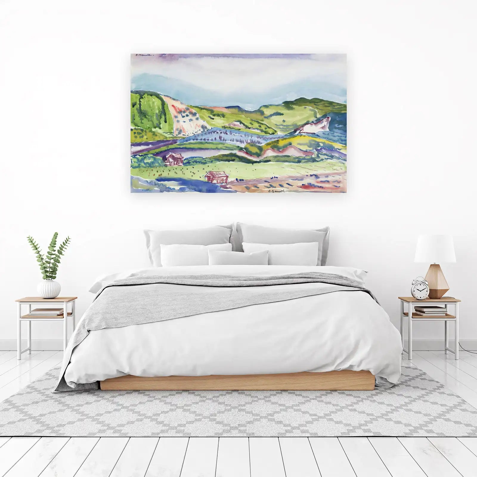 Vibrant Valley Landscape Watercolor Wall Art